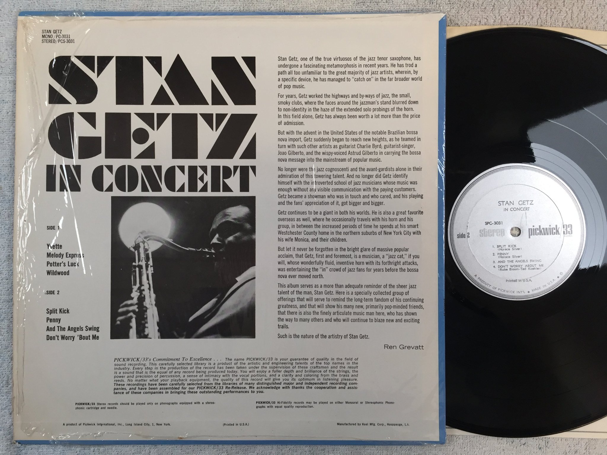 Omslagsbild för skivan STAN GETZ IN CONCERT LP US PICKWICK/33 SPC-3031