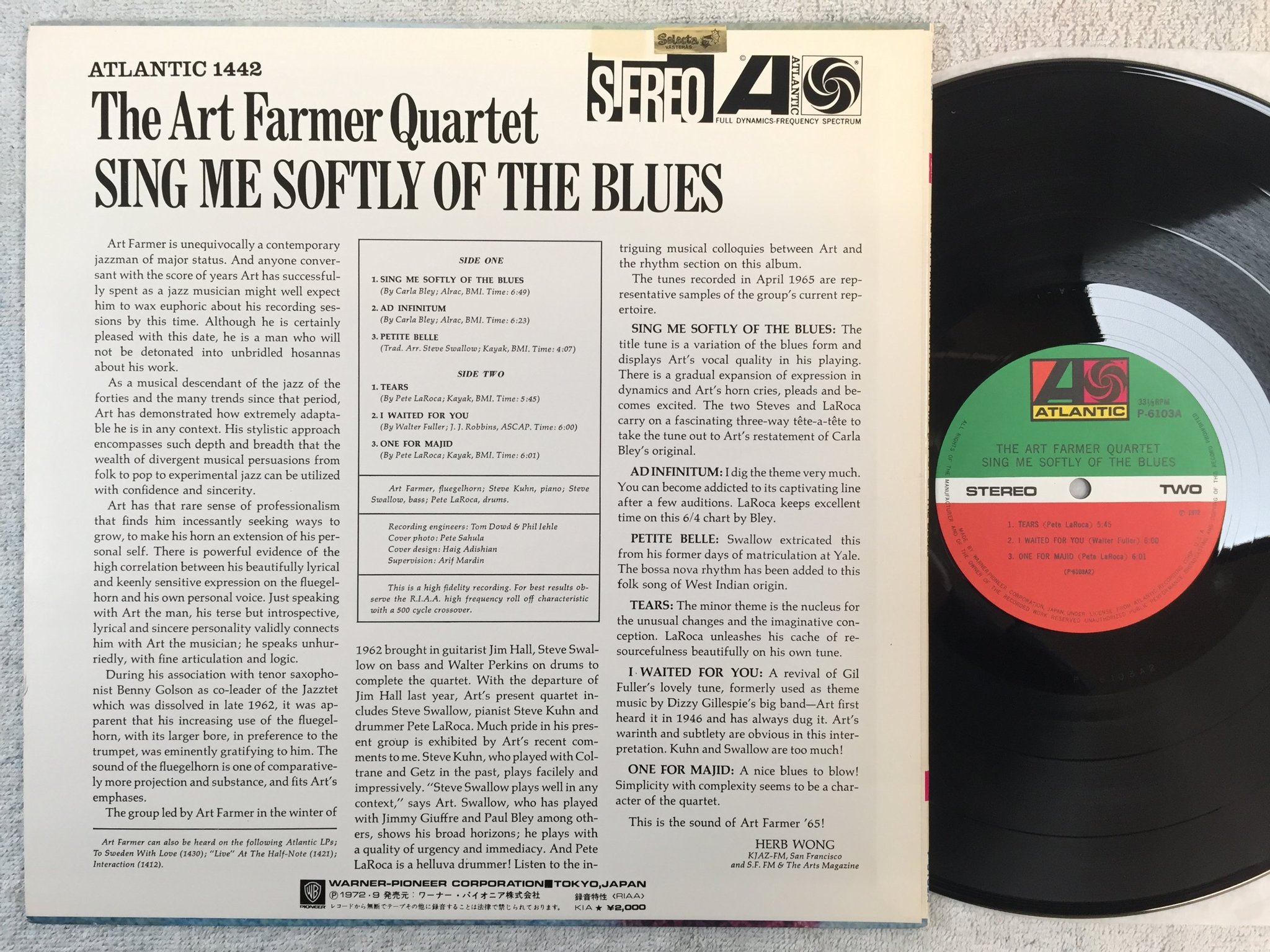 Omslagsbild för skivan THE ART FARMER QUARTET sing me softly of the blues LP -72 Japan ATLANTIC P-6103