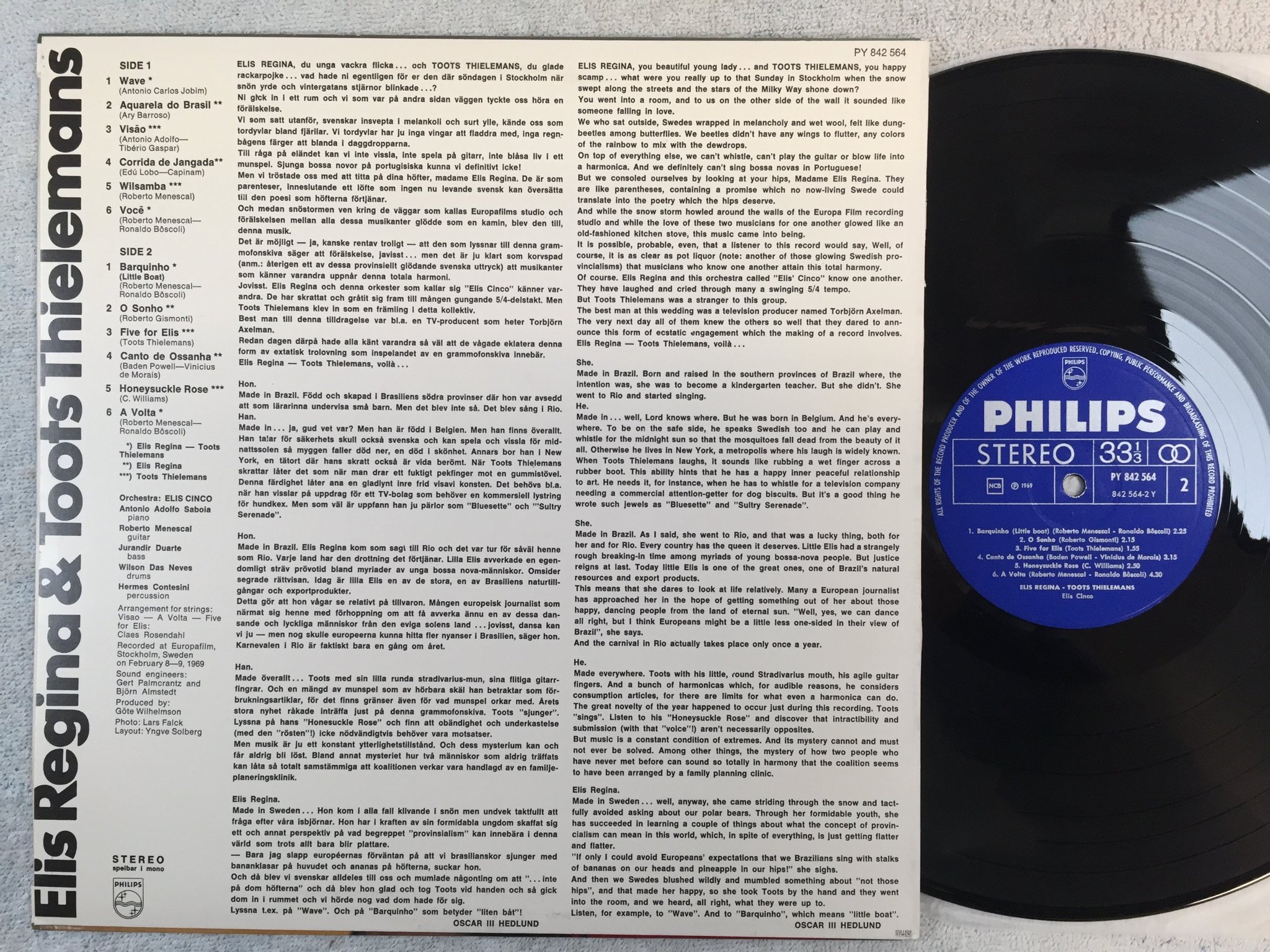 Omslagsbild för skivan ELIS REGINA & TOOTS s/t LP -69 Swe PHILIPS PY 842 564