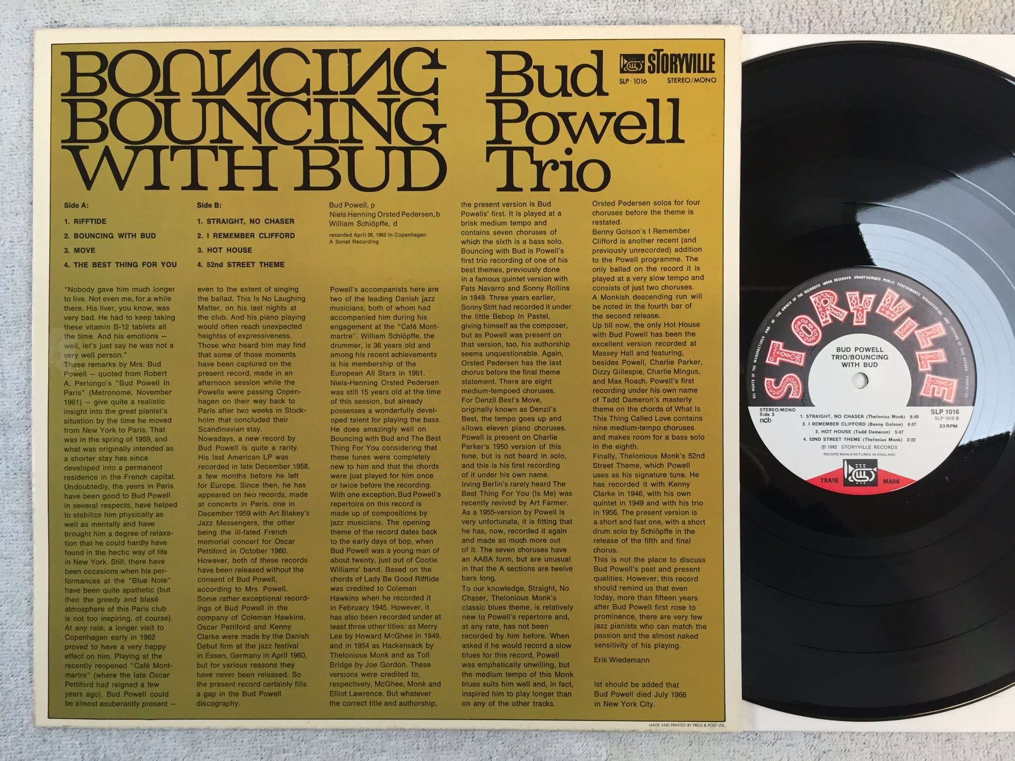 Omslagsbild för skivan BUD POWELL TRIO bouncing with Bud LP ncb STORYVILLE SLP 1016