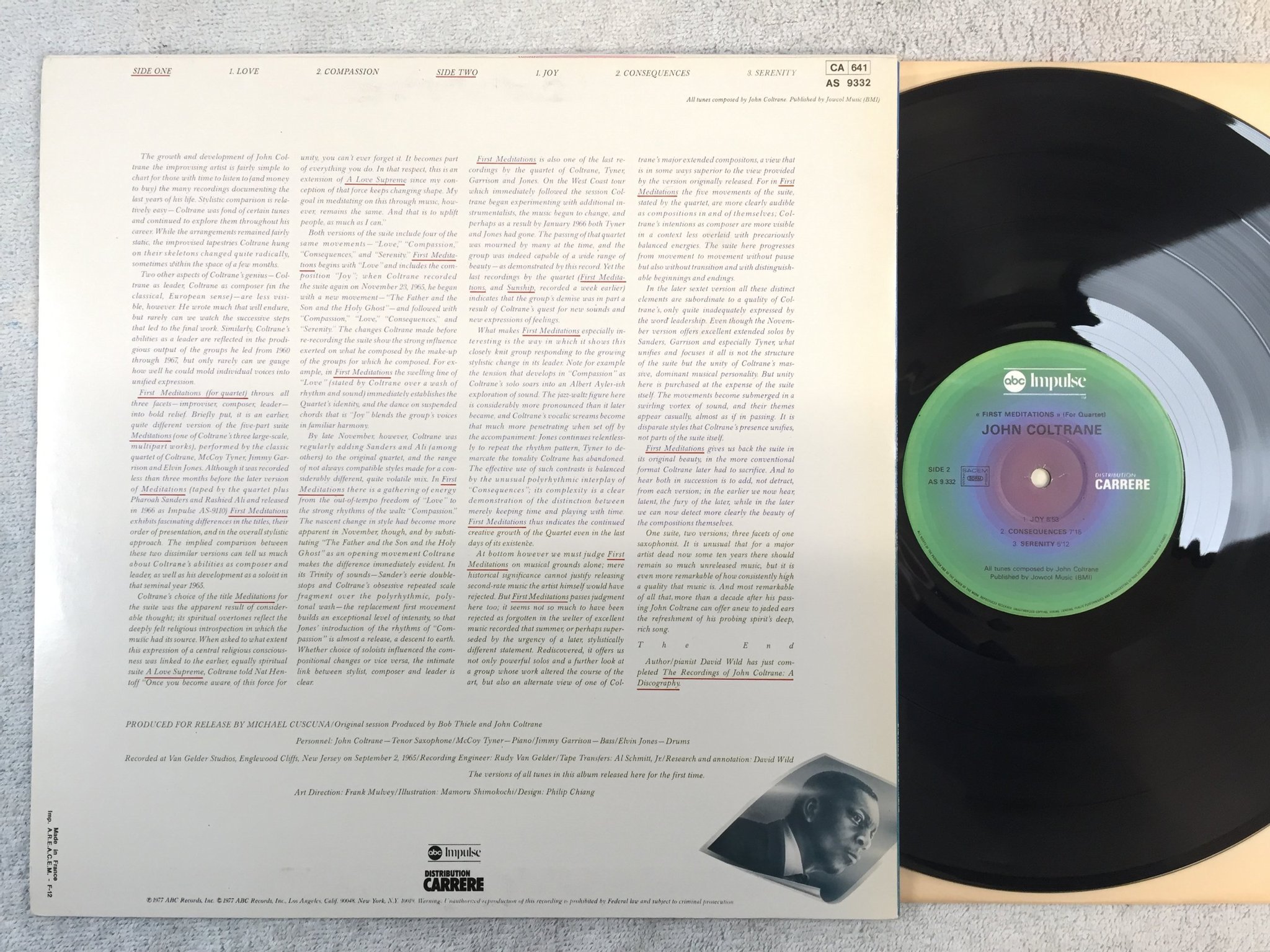 Omslagsbild för skivan JOHN COLTRANE first meditation LP France ABC / IMPULSE / CARRERE AS 9.332