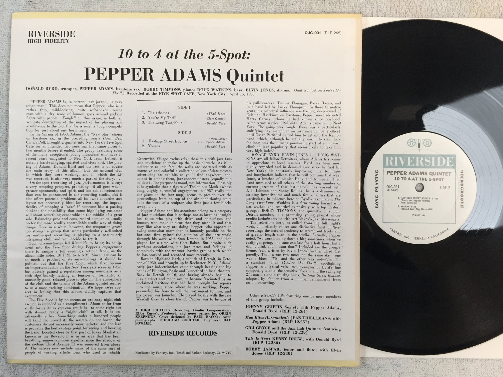 Omslagsbild för skivan PEPPER ADAMS QUINTET 10 to 4 at the 5-spot LP RIVERSIDE OJC-031 