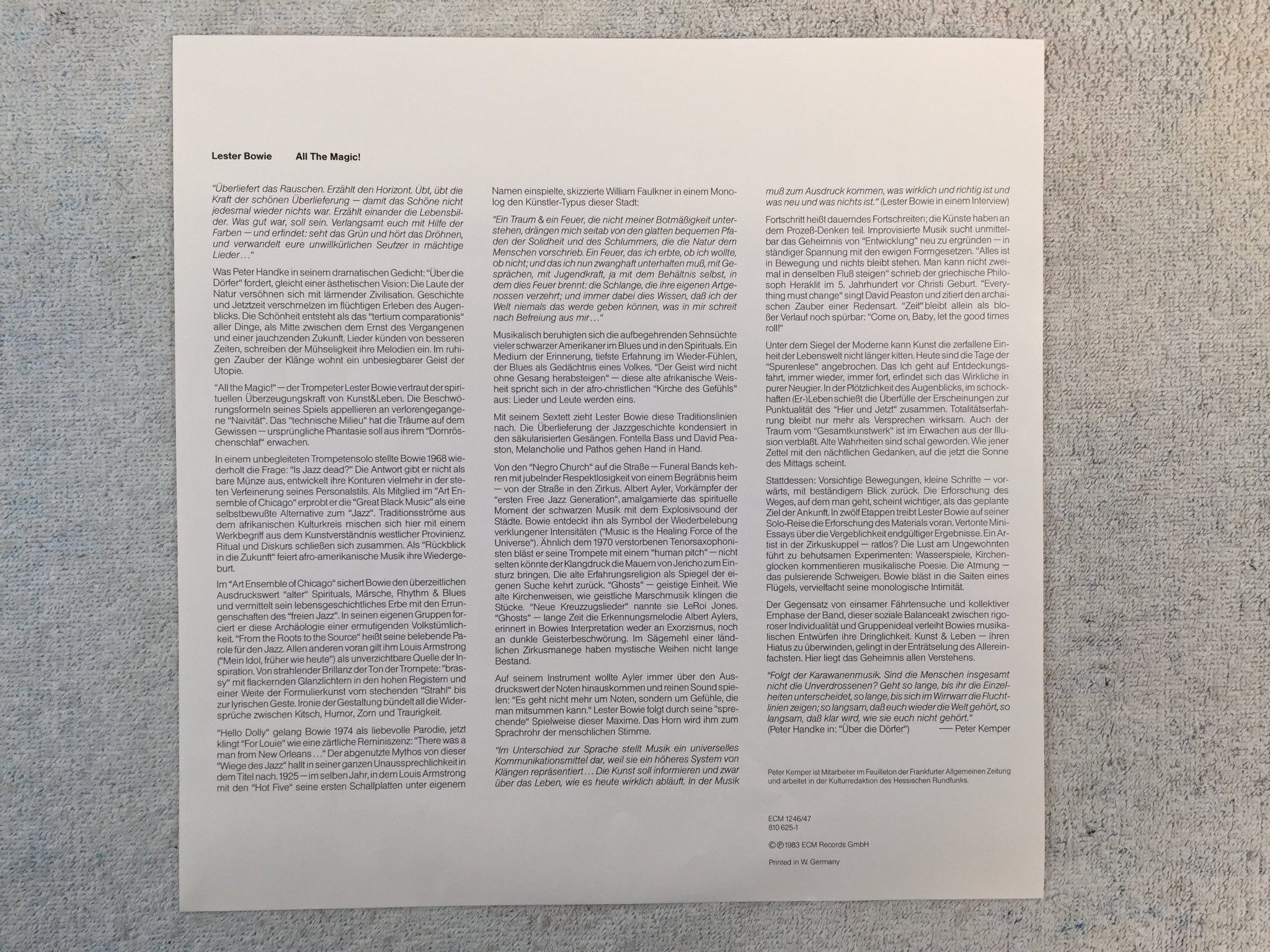 Omslagsbild för skivan LESTER BOWIE the one and only 2xLP -83 Ger ECM 1246/47