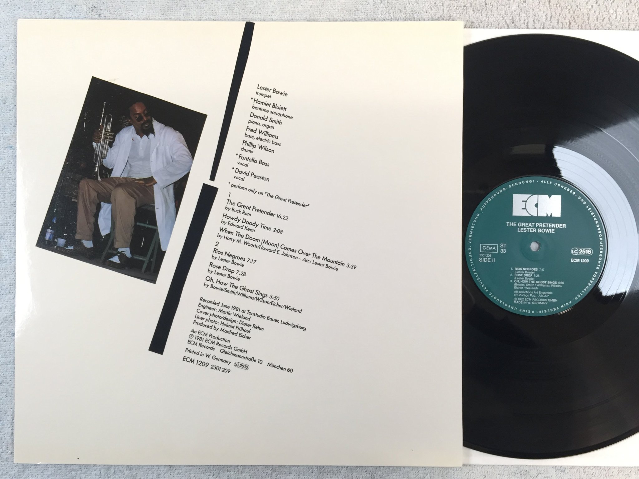 Omslagsbild för skivan LESTER BOWIE the great pretender LP -82 Ger ECM 1209