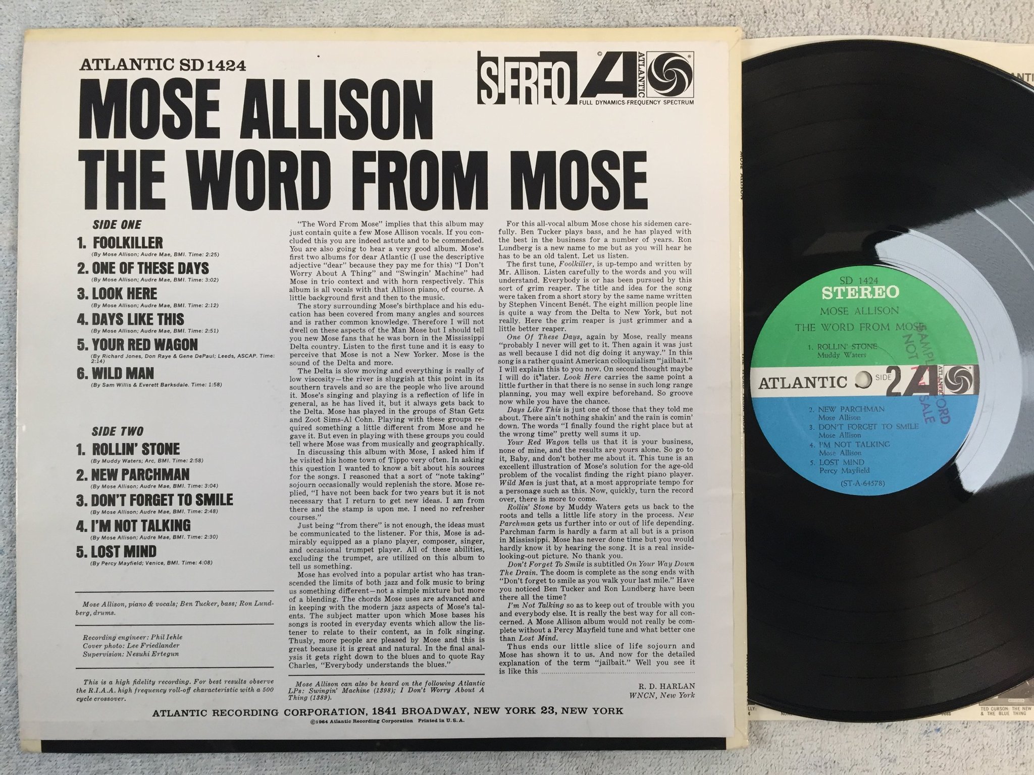 Omslagsbild för skivan MOSE ALLISON The Word From Mose LP -64 US ATLANTIC SD 1424