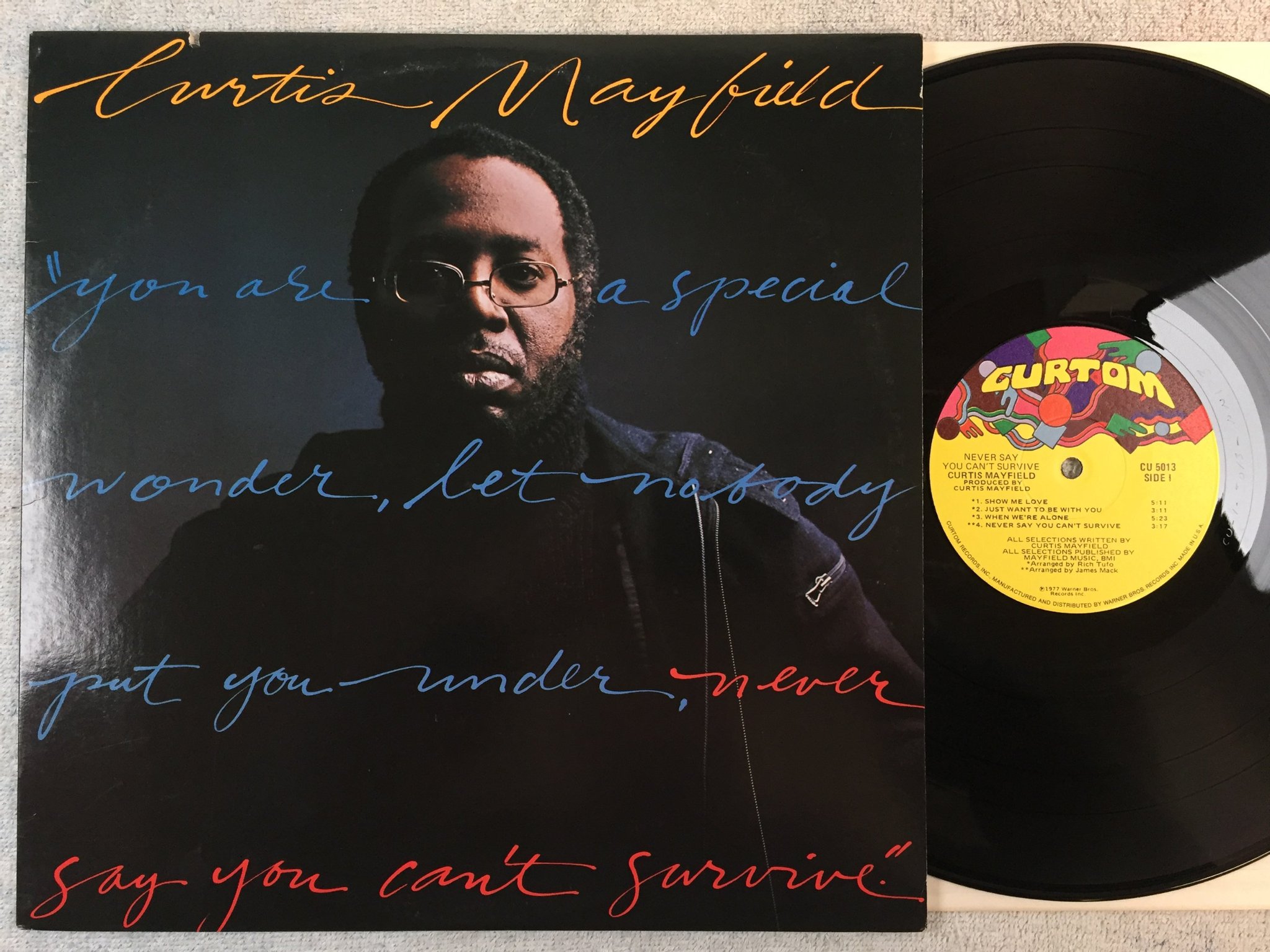 Omslagsbild för skivan CURTIS MAYFIELD never say you can't survive LP -77 US CURTOM CU 5013 soul