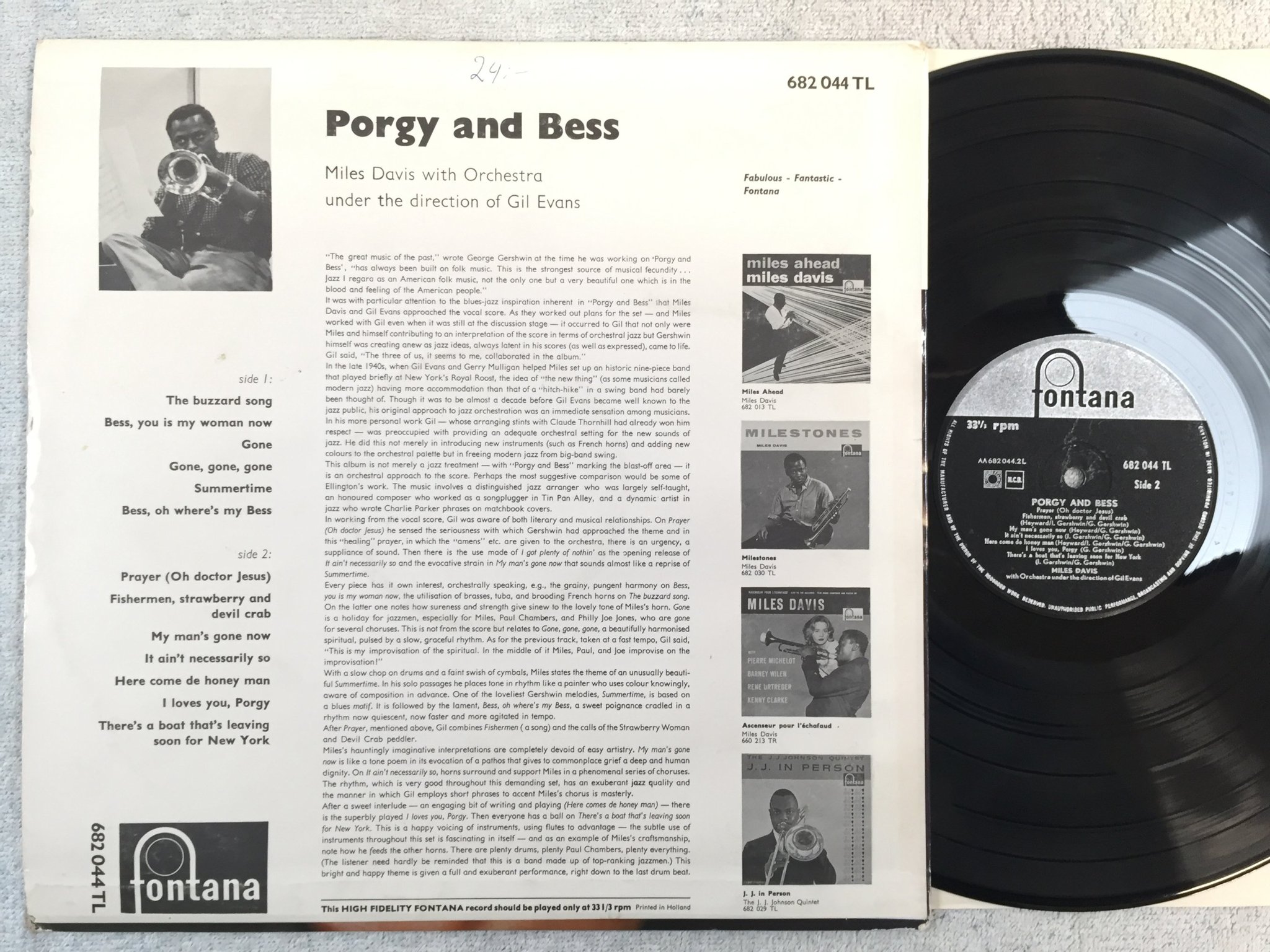 Omslagsbild för skivan MILES DAVIS Porgy and Bess LP Hol FONTANA 682 044 TL