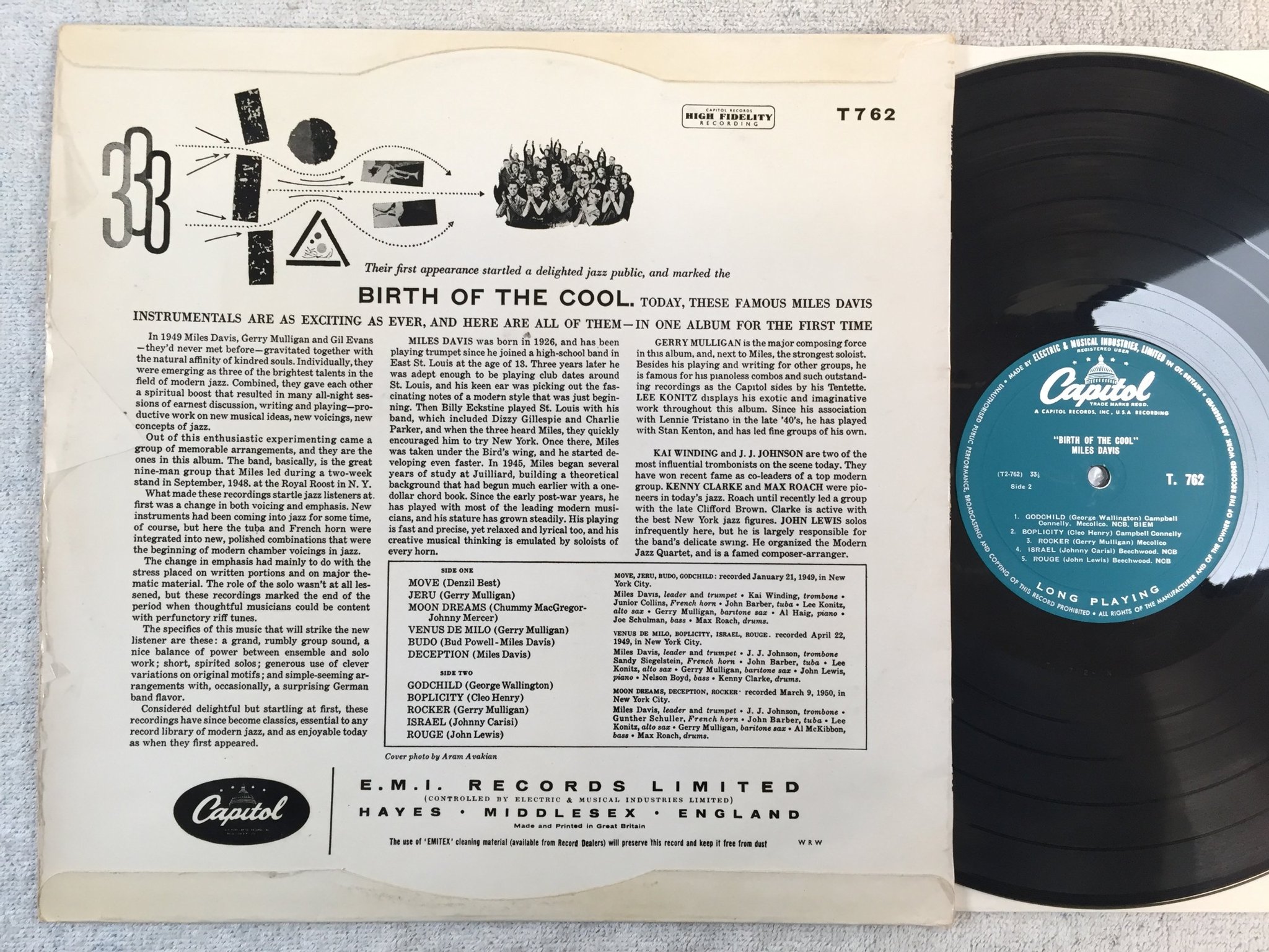 Omslagsbild för skivan MILES DAVIS birth of the cool LP -57 UK CAPITOL T 762 rare!