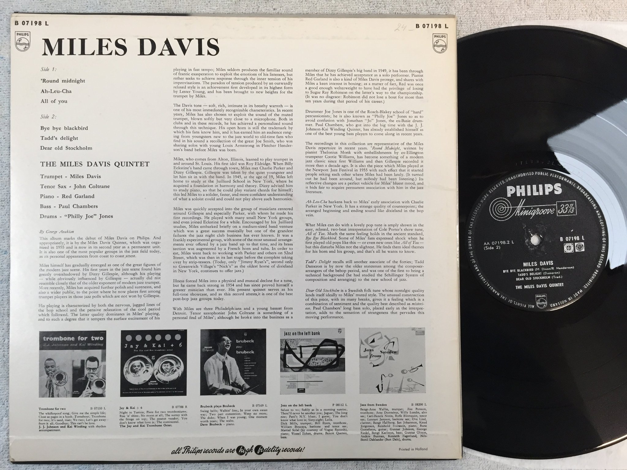 Omslagsbild för skivan THE MILES DAVIS QUINTET s/t LP -57 Hol PHILIPS B 07198 L