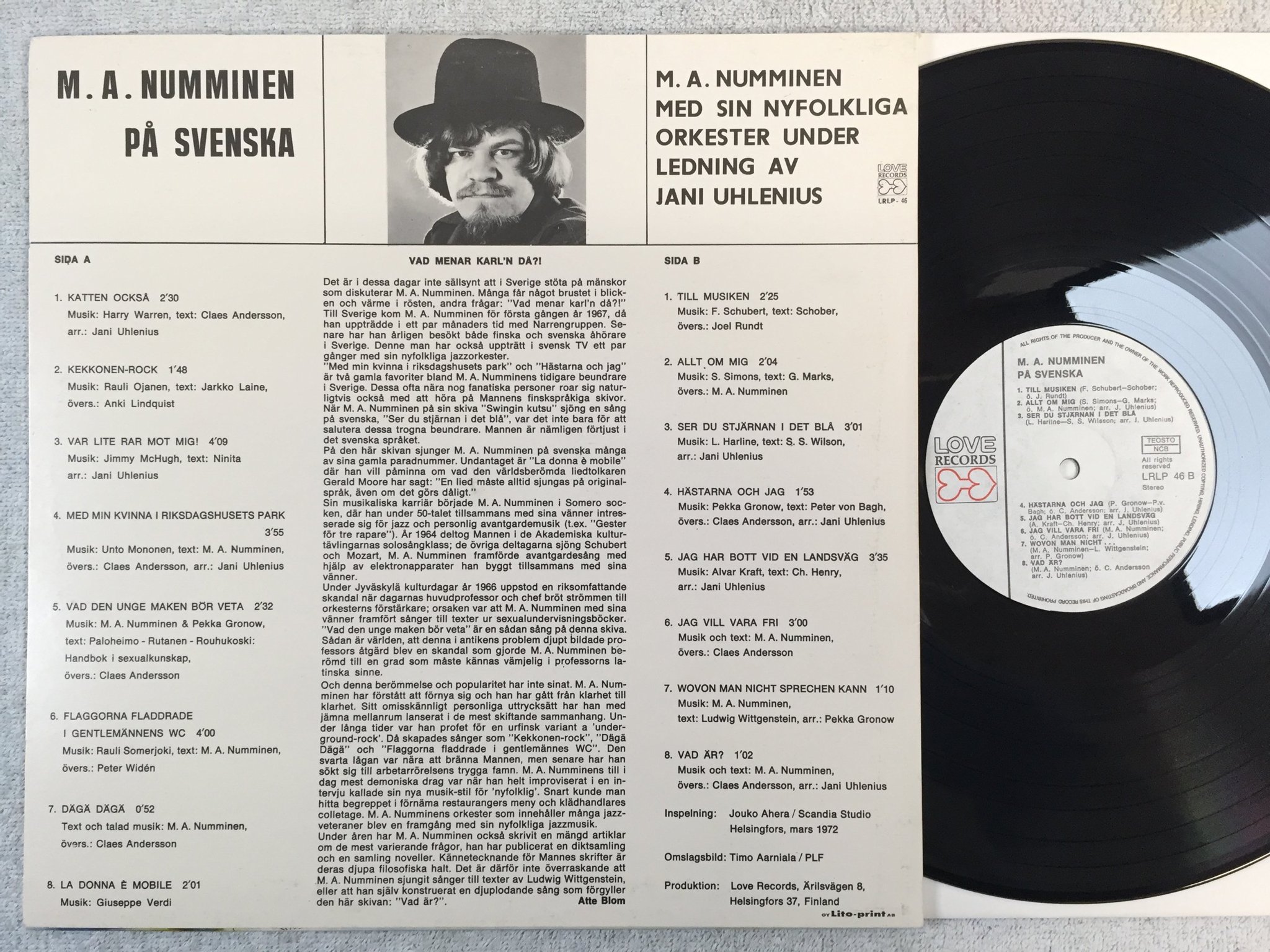 Omslagsbild för skivan M.A. NUMMINEN på svenska LP Finland LOVE LRLP 46