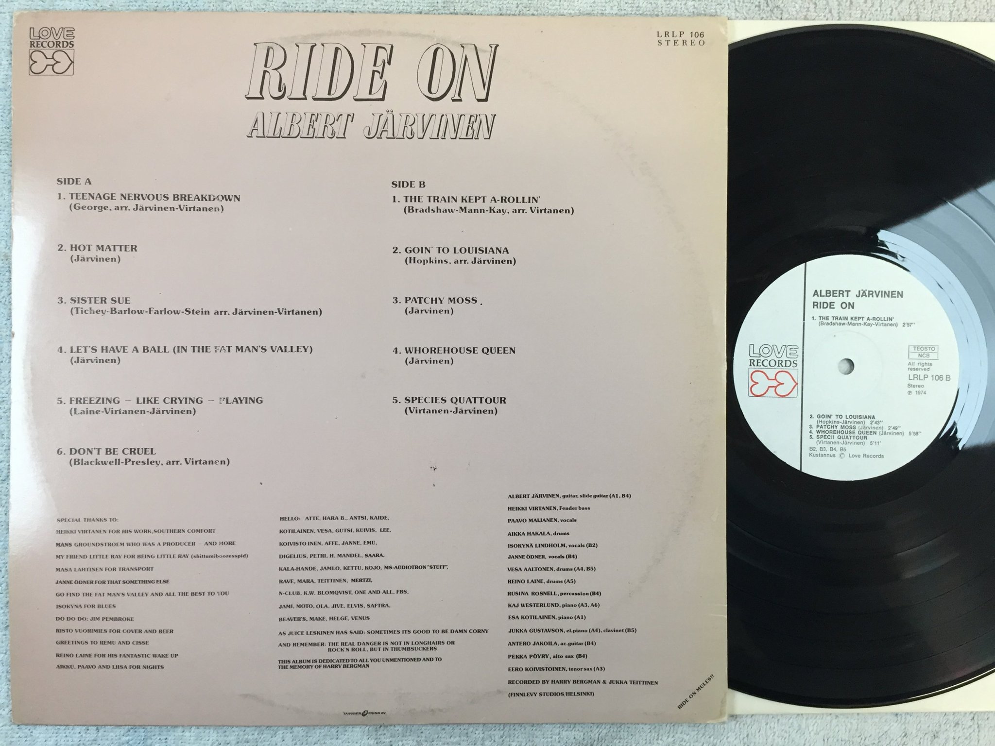 Omslagsbild för skivan ALBERT JÄRVINEN ride on LP -74 Finland LOVE RECORDS LRLP 106