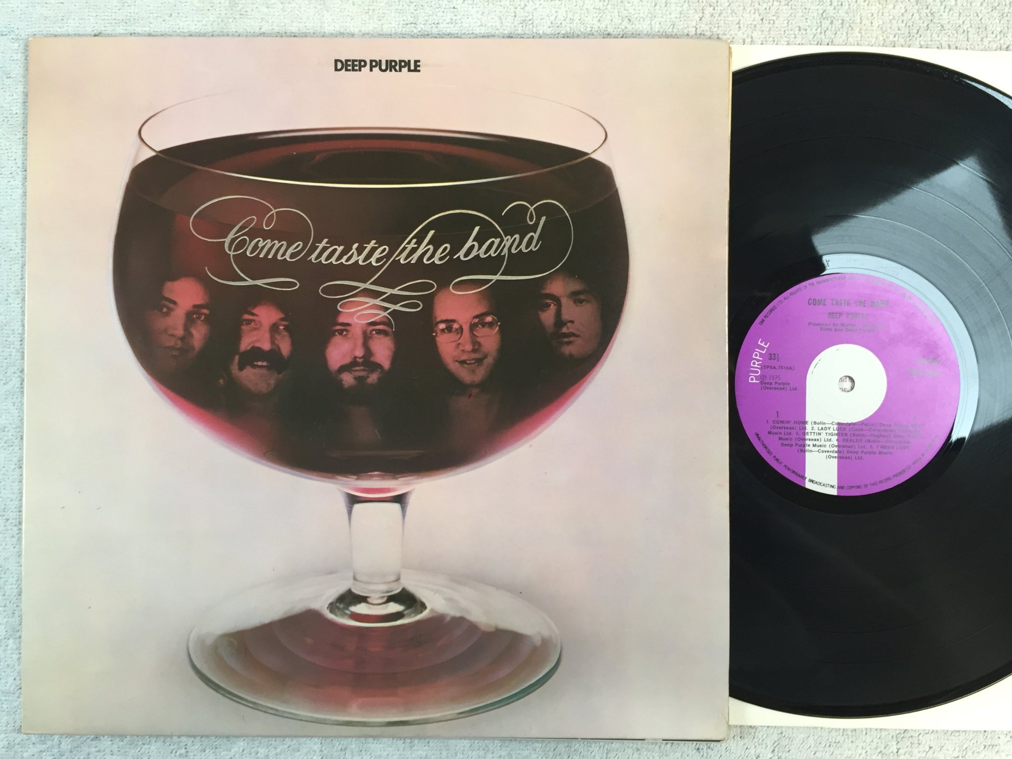 Omslagsbild för skivan DEEP PURPLE come taste the band LP -75 UK PURPLE TPSA 7515 