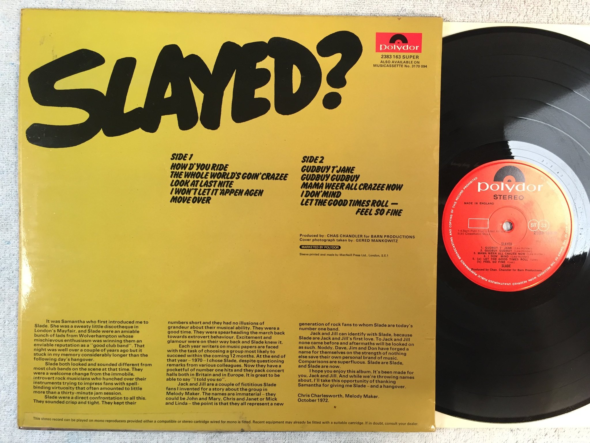 Omslagsbild för skivan SLADE slayed LP -72 UK POLYDOR 2383-163 