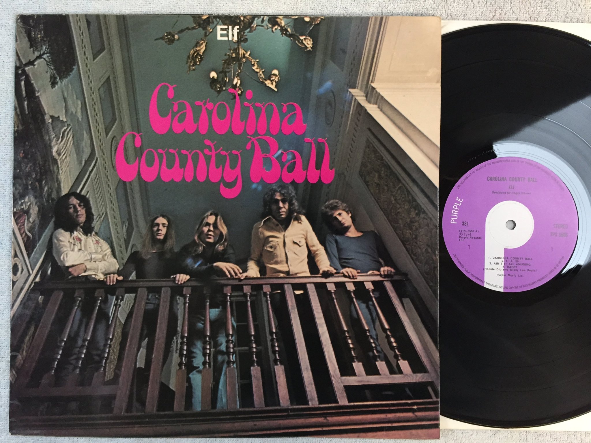 Omslagsbild för skivan ELF carolina county ball LP -74 UK PURPLE TPS 3506