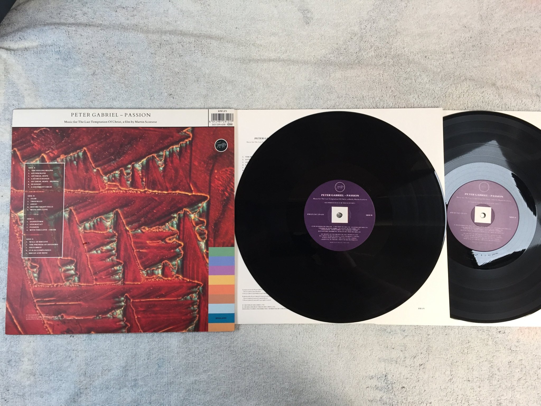 Omslagsbild för skivan PETER GABRIEL passion 2xLP -89 Euro REAL WORLD RWLP1