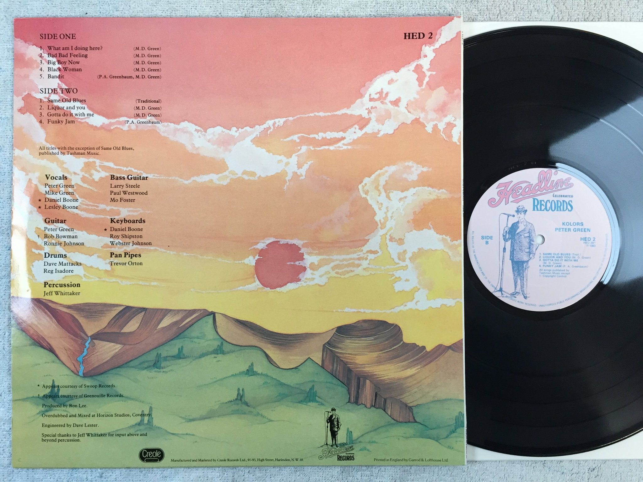 Omslagsbild för skivan PETER GREEN Kolors LP -83 UK HEADLINE HED 2 