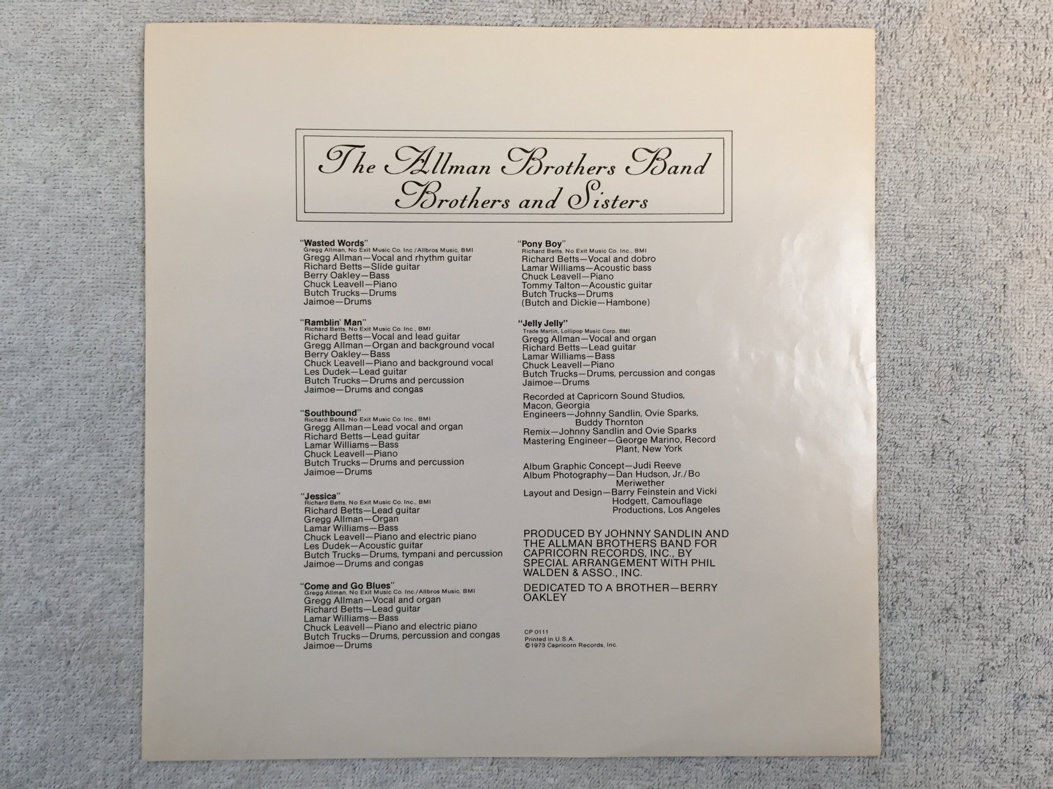 Omslagsbild för skivan THE ALLMAN BROTHERS BAND brothers and sisters LP -73 US CAPRICORN CP 0111