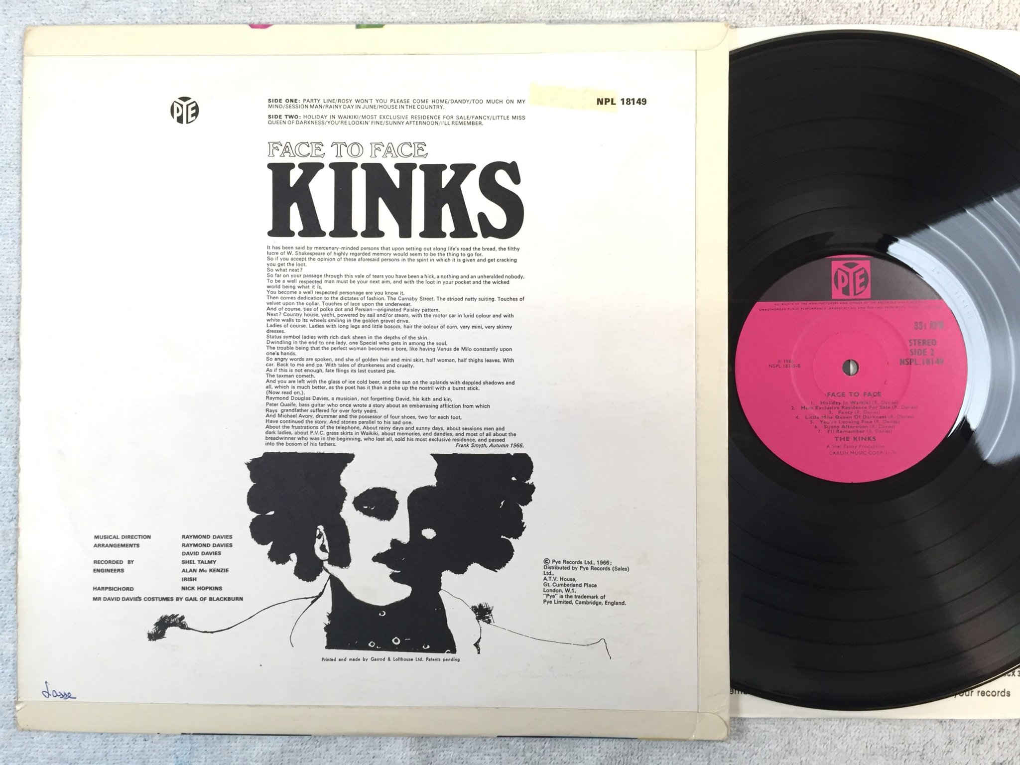Omslagsbild för skivan THE KINKS face to face LP -66 UK PYE NSPL 18149 rare!!!