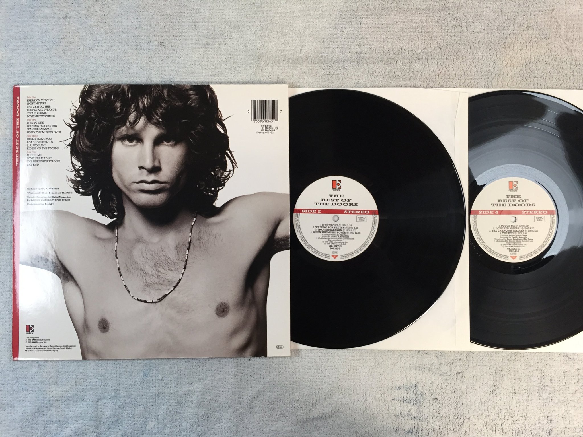 Omslagsbild för skivan THE DOORS the best of 2xLP -85 Ger ELEKTRA 960 345-1