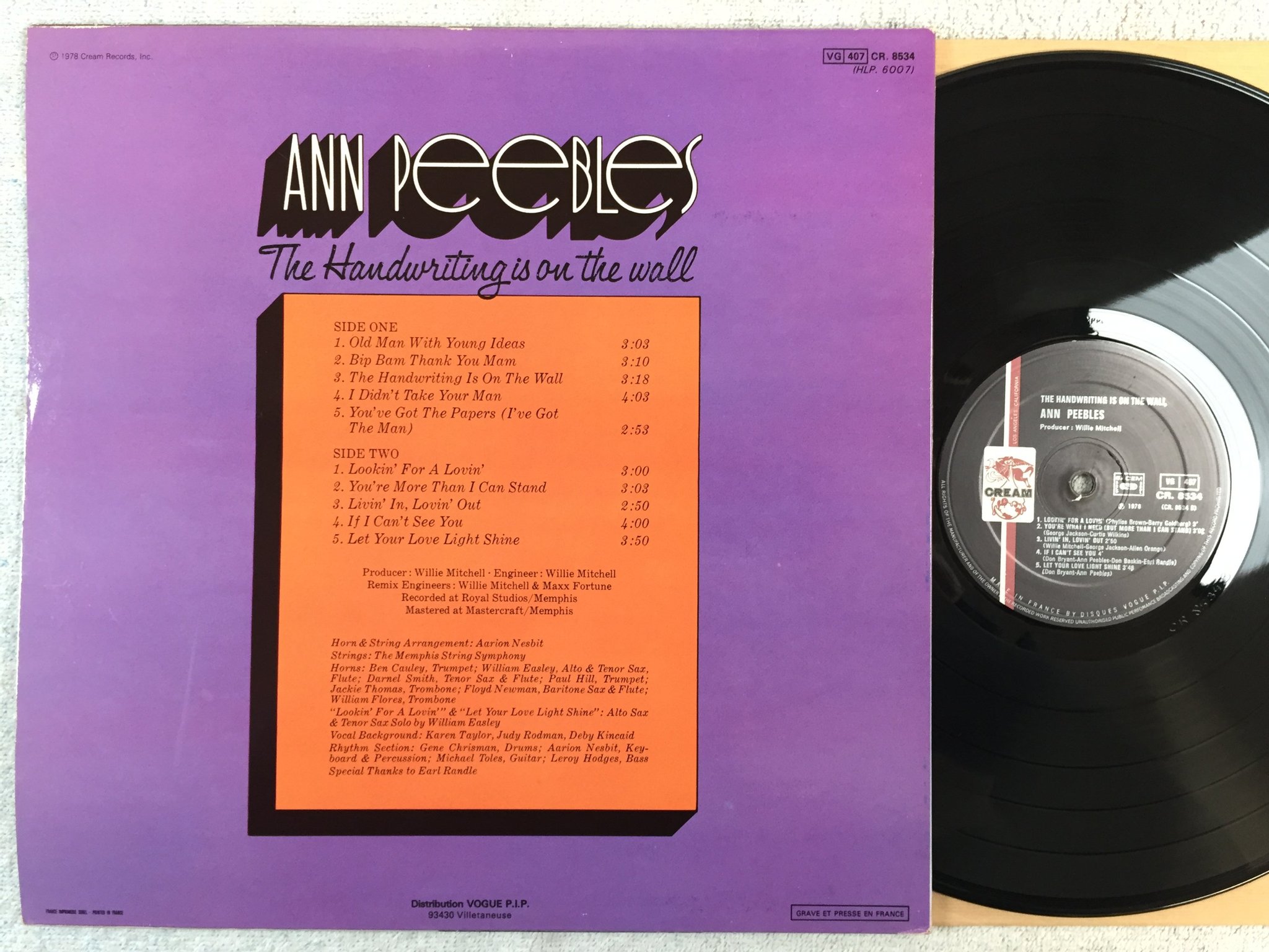Omslagsbild för skivan ANN PEEBLES the handwriting on the wall LP Fra CREAM CR 8534