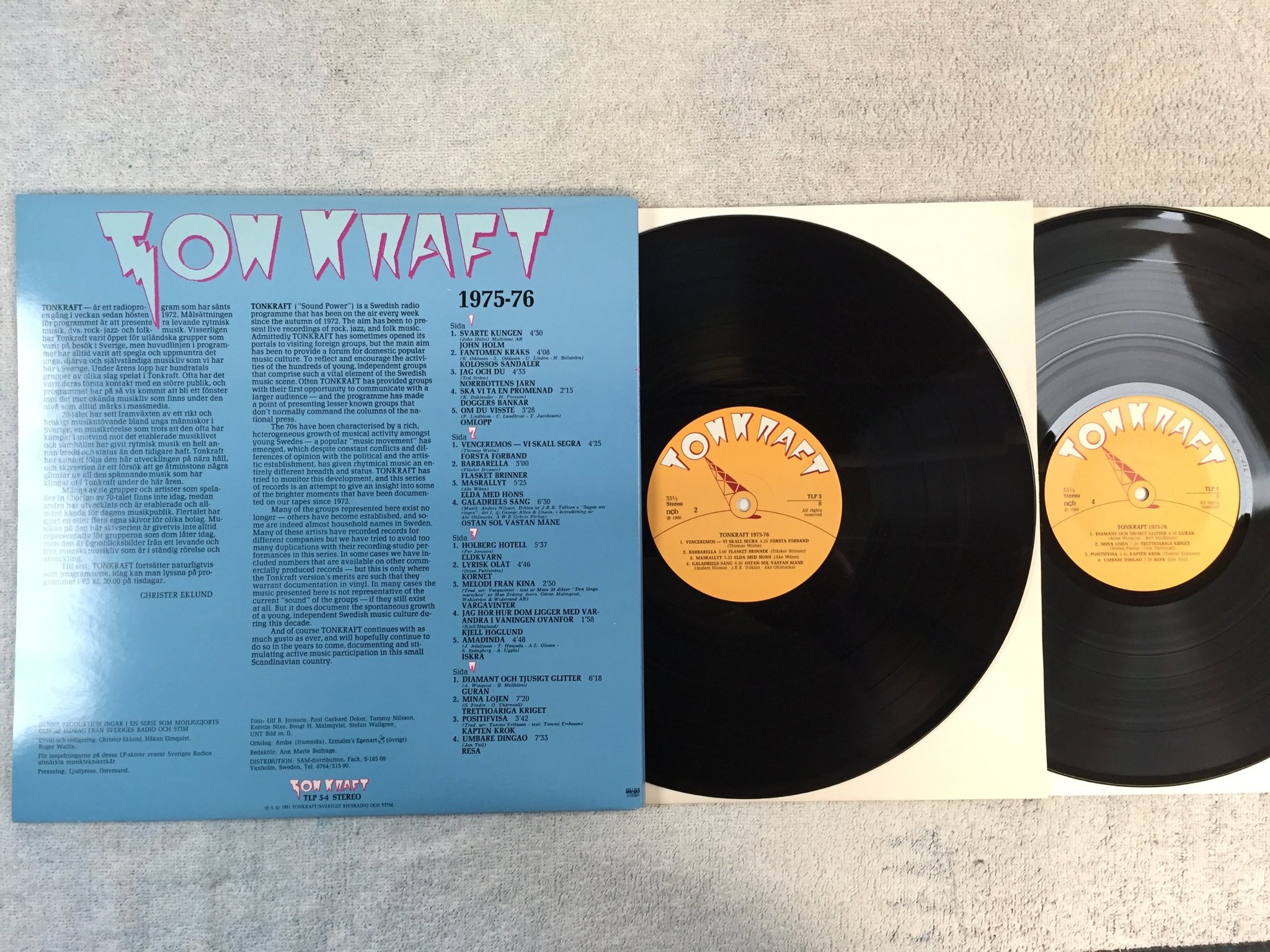 Omslagsbild för skivan V/A tonkraft 1975-76 2xLP -80 KJELL HÖGLUND Fläsket Brinner ELDA MED HÖNS m.fl.