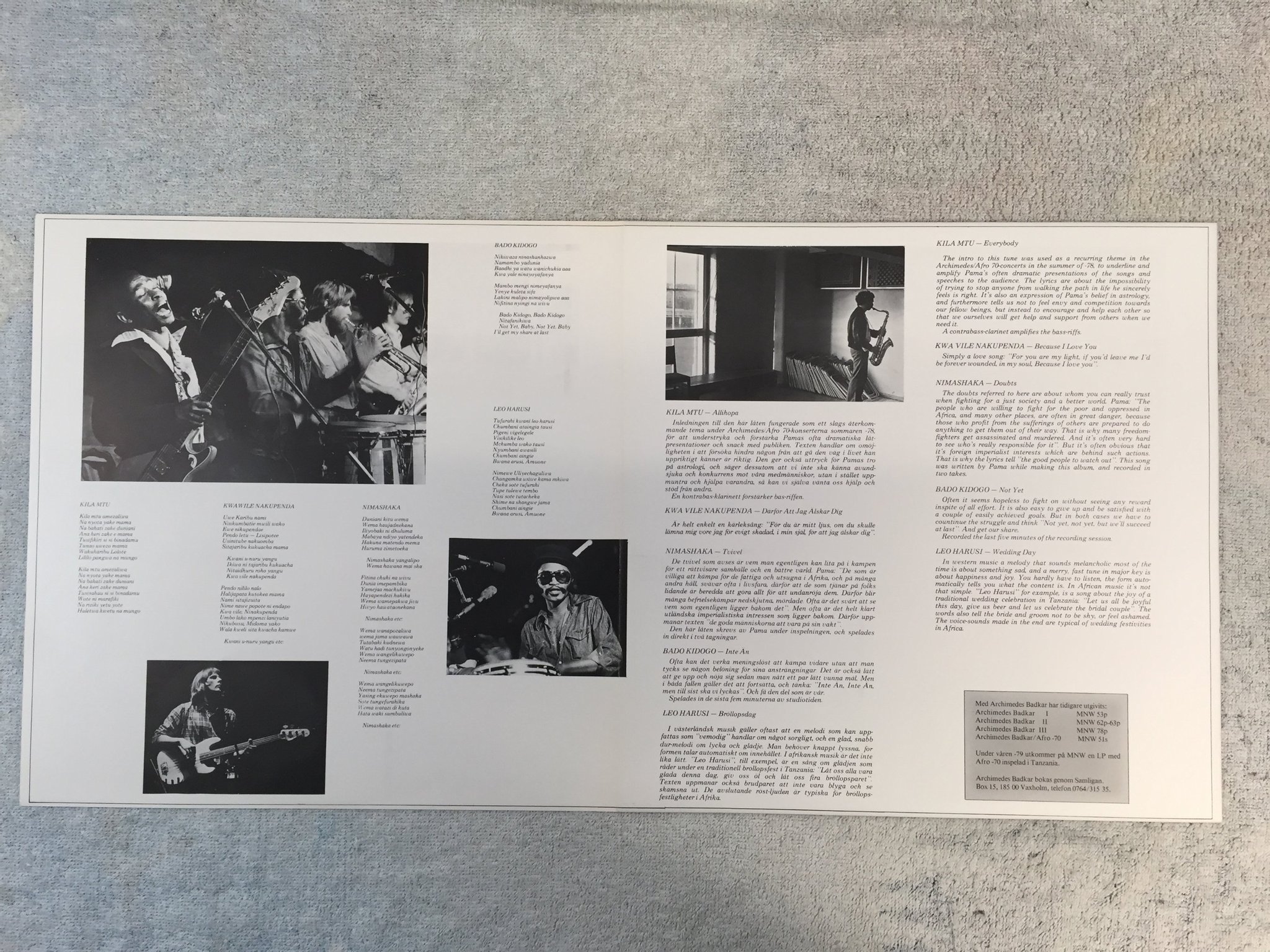 Omslagsbild för skivan ARCHIMEDES BADKAR / AFRO 70 bado kidogo LP -79 Swe MNW 91p  