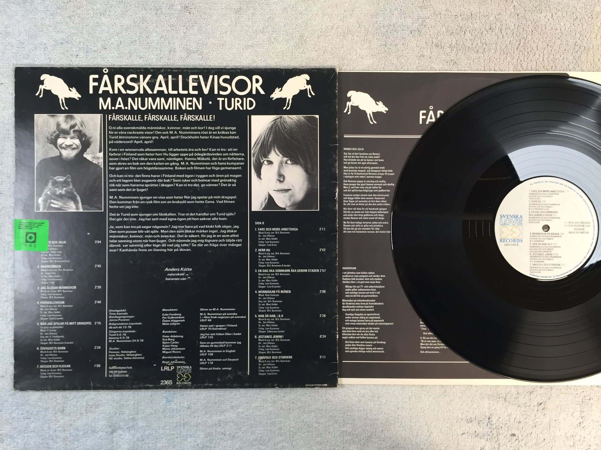 Omslagsbild för skivan M.A. NUMMINEN & TURID fårskallevisor LP -78 Swe SVENSKA LOVE LRLP 236S