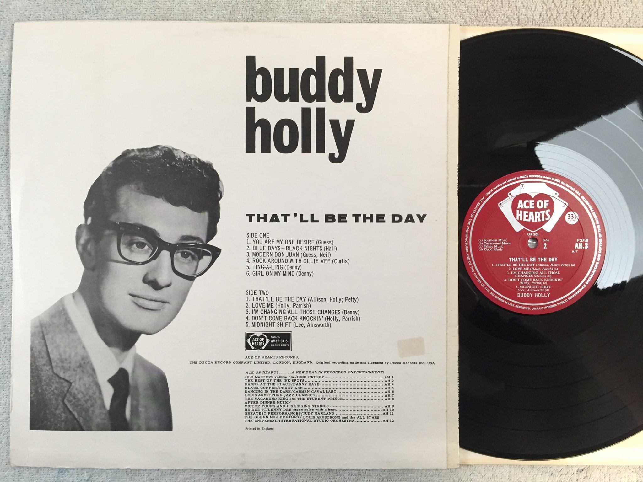 Omslagsbild för skivan BUDDY HOLLY that'll be the day LP -61 UK ACE OF HEARTS AH 3