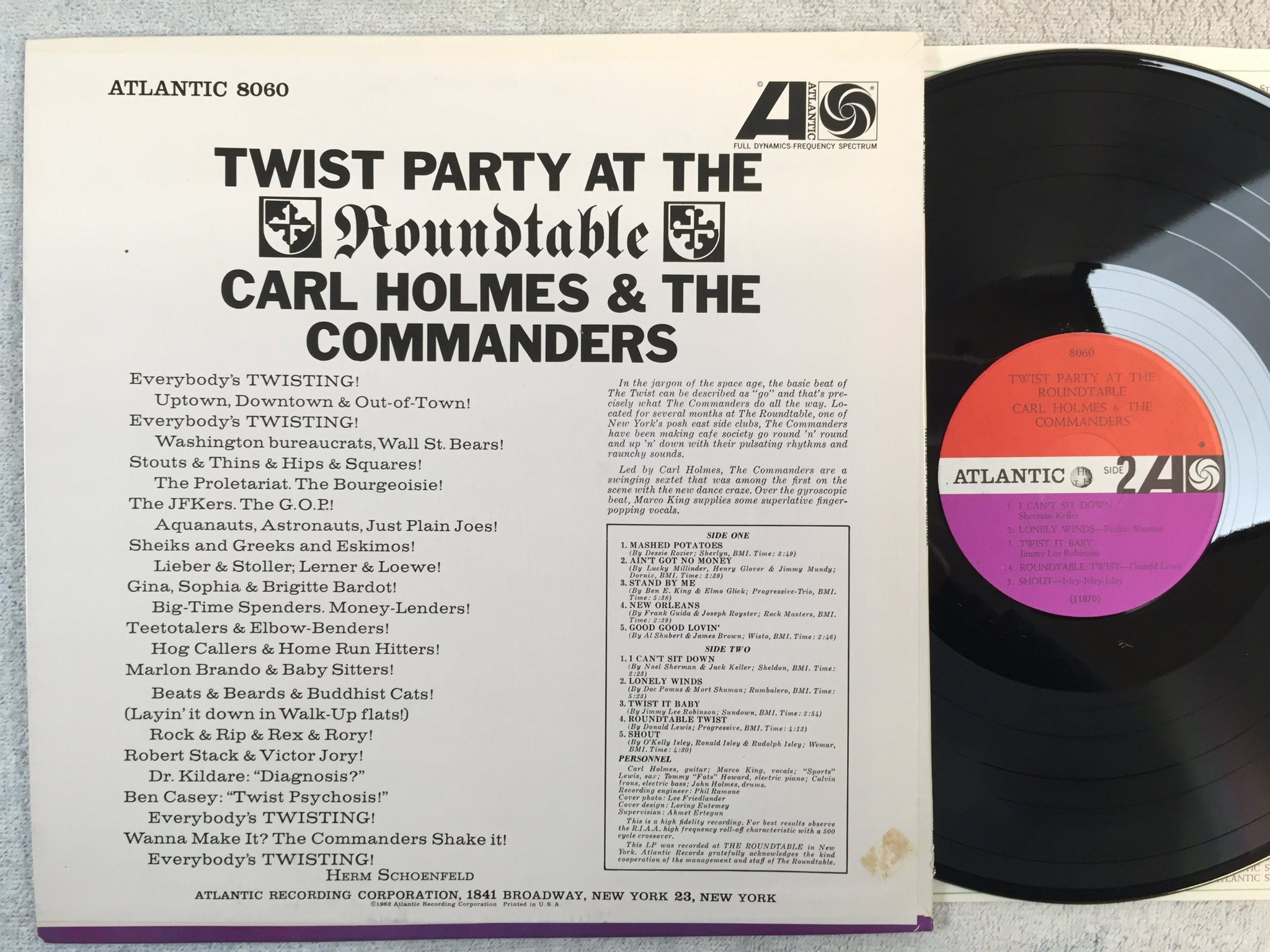 Omslagsbild för skivan CARL HOLMES & THE COMMANDERS twist party at the roundtable LP -62 US ATLANTIC 80