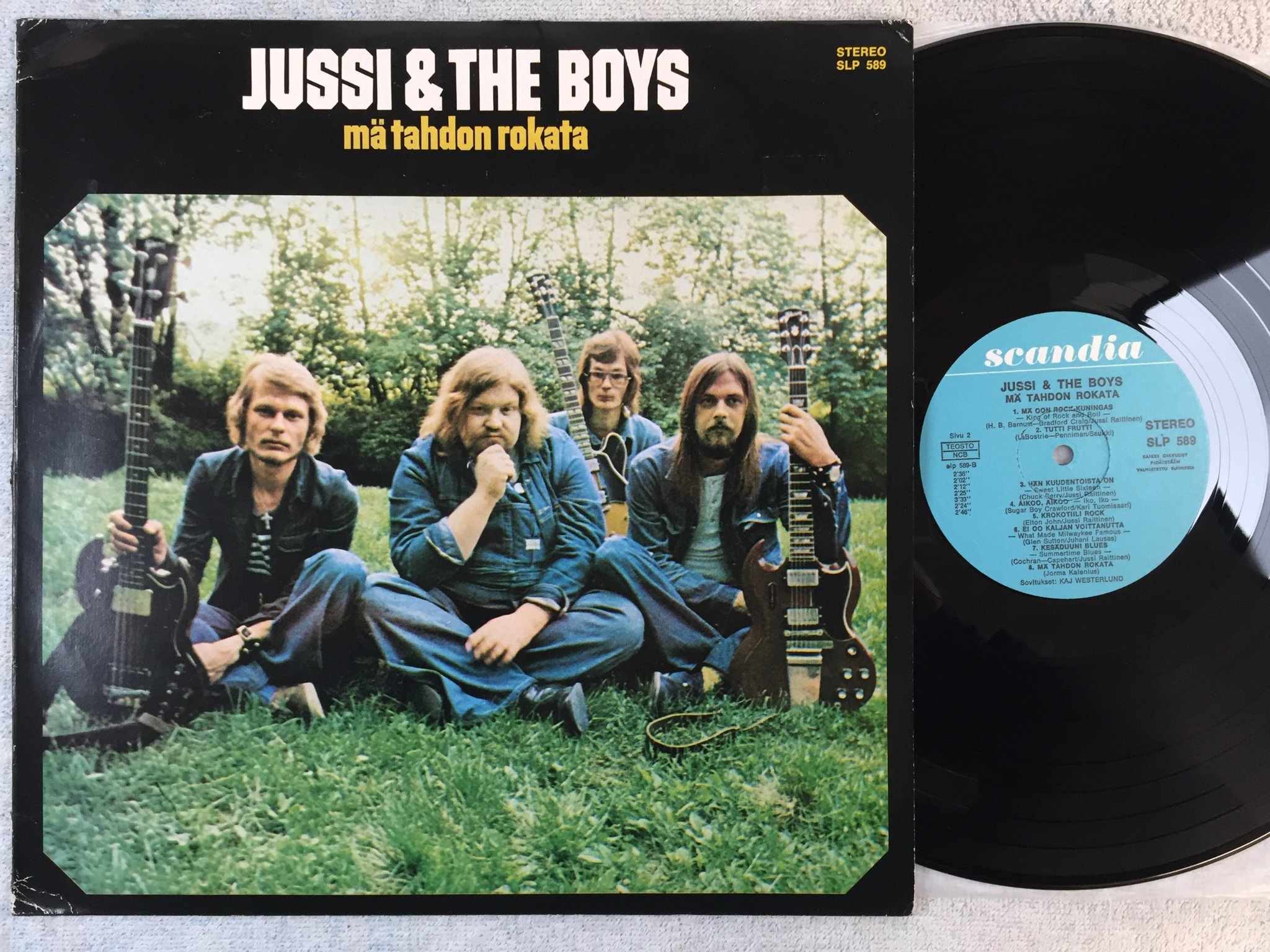 Omslagsbild för skivan JUSSI & THE BOYS mä tahdon rokata LP -73 Fin SCANDIA SLP 589