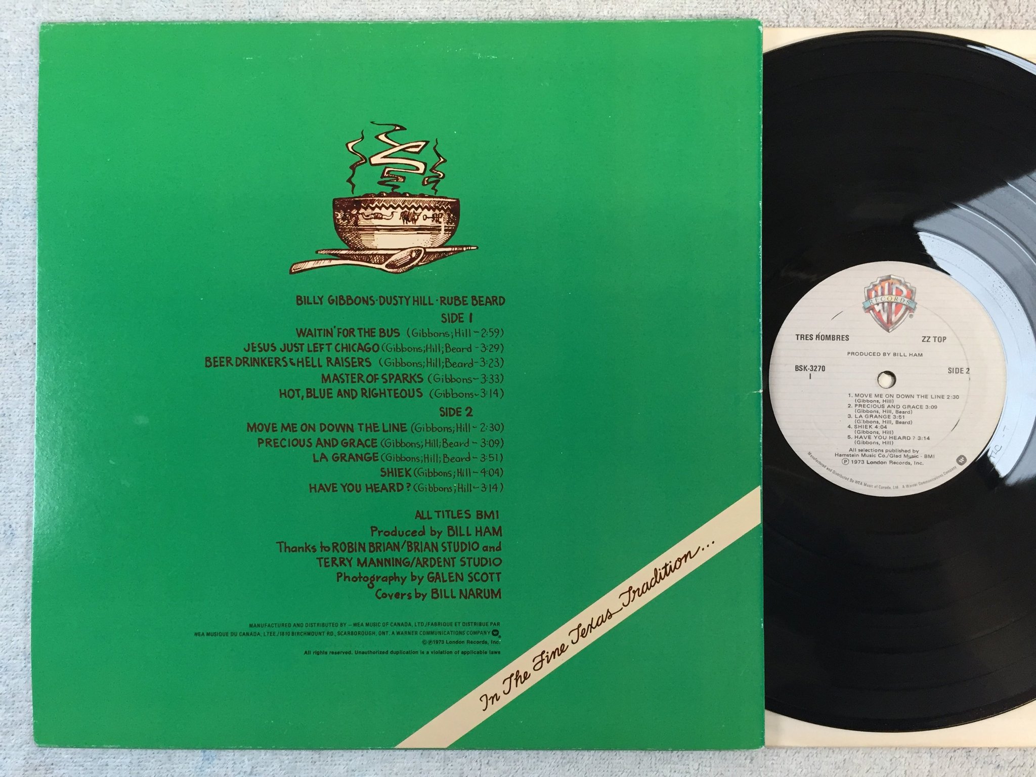 Omslagsbild för skivan ZZ TOP tres hombres LP Can WARNER BROS BSK-3270