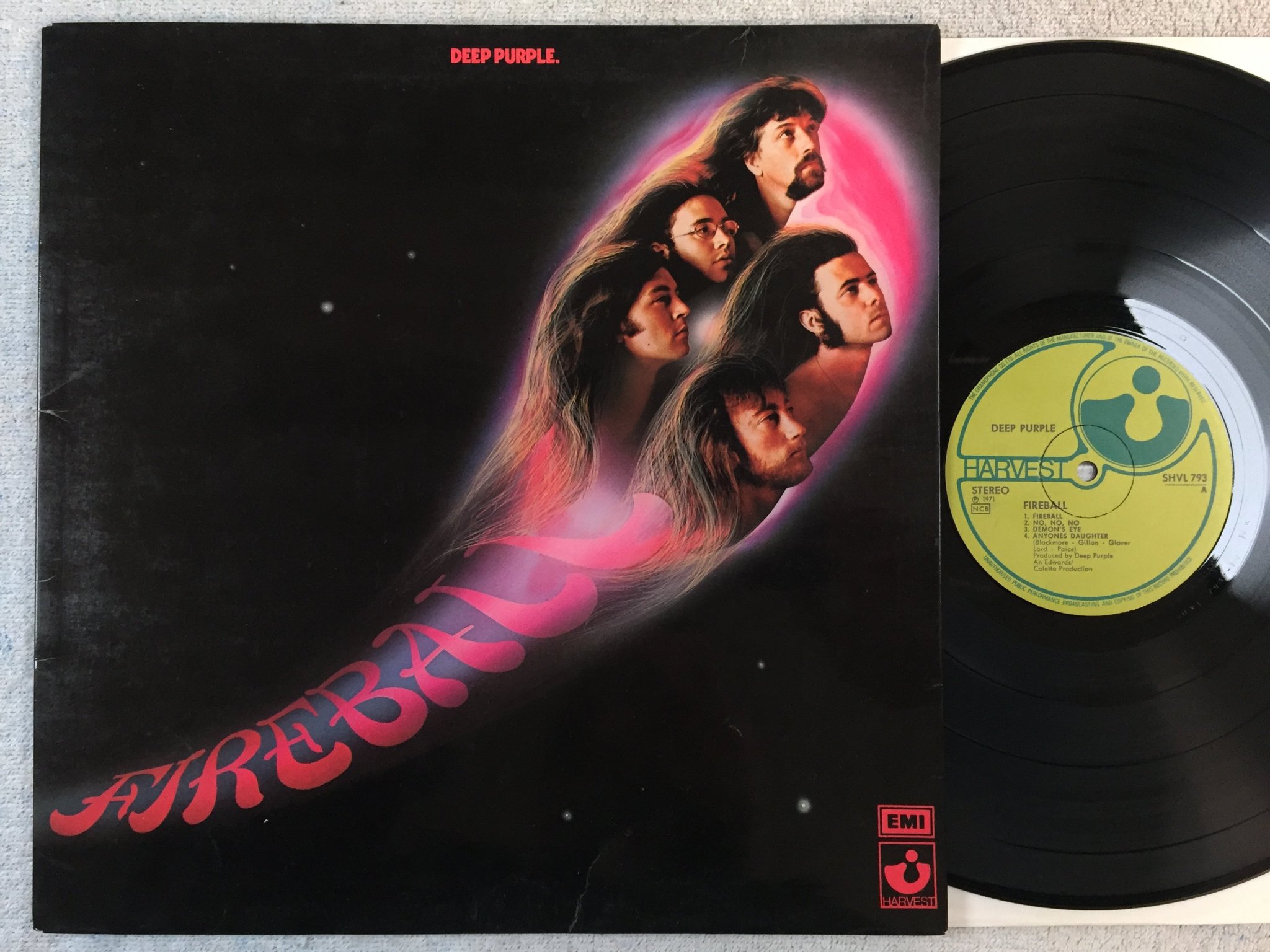 Omslagsbild för skivan DEEP PURPLE fireball LP -71 ncb HARVEST SHVL 793 
