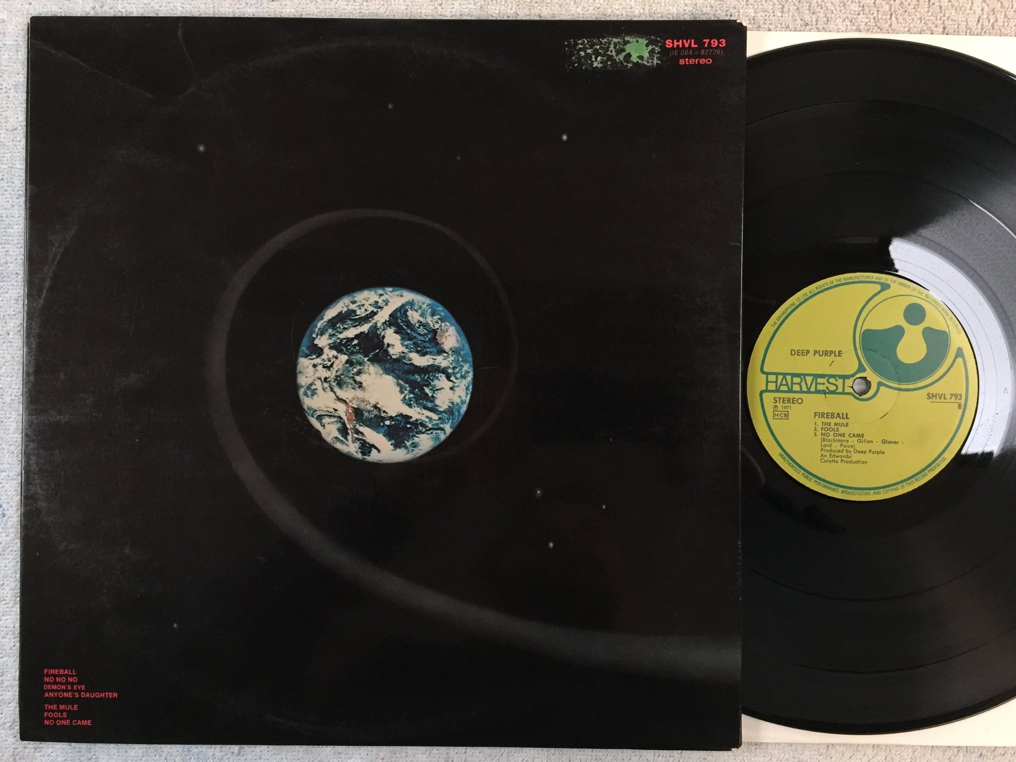 Omslagsbild för skivan DEEP PURPLE fireball LP -71 ncb HARVEST SHVL 793 