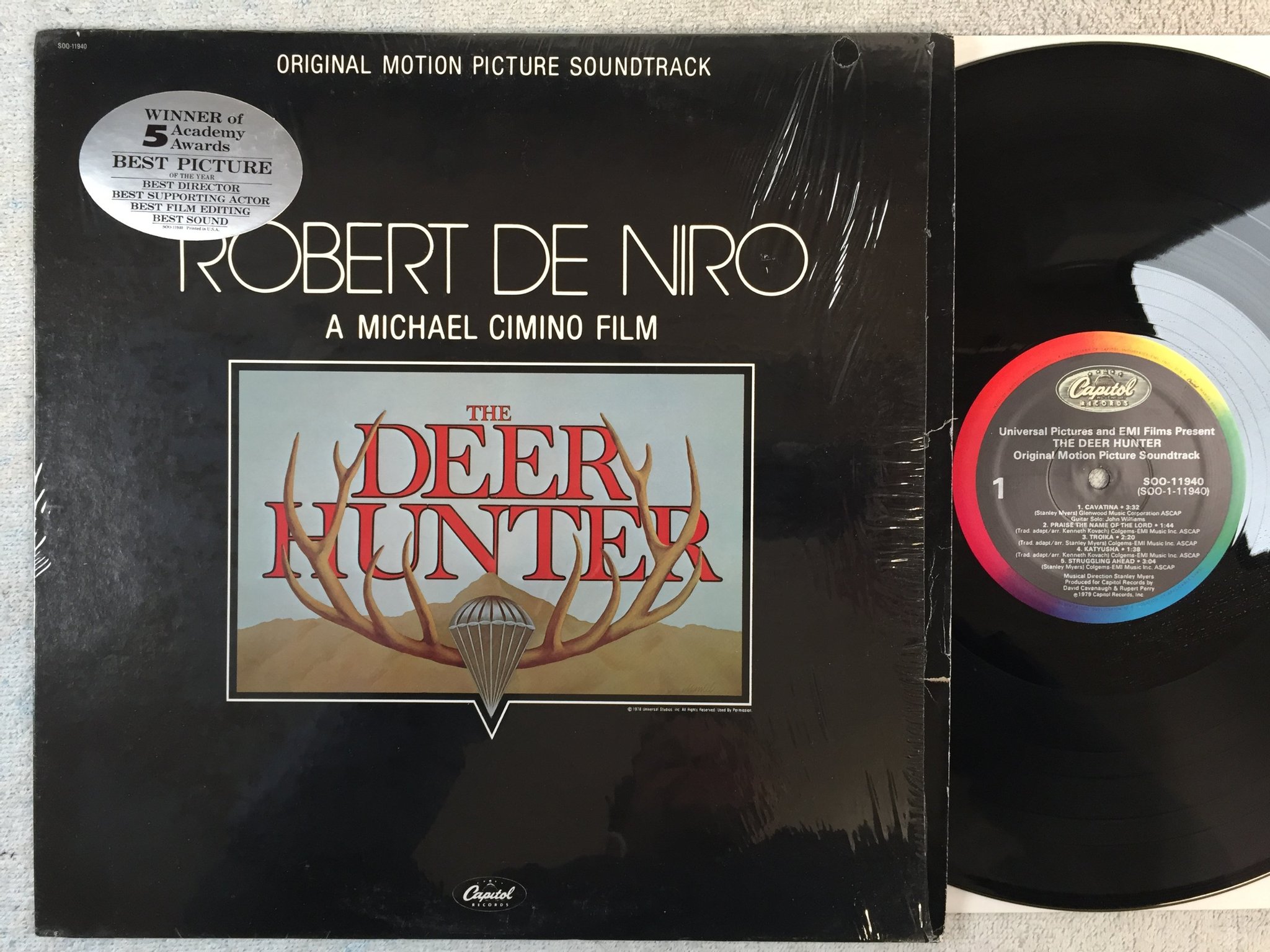 Omslagsbild för skivan THE DEER HUNTER LP -79 US CAPITOL SOO-11940 soundtrack 
