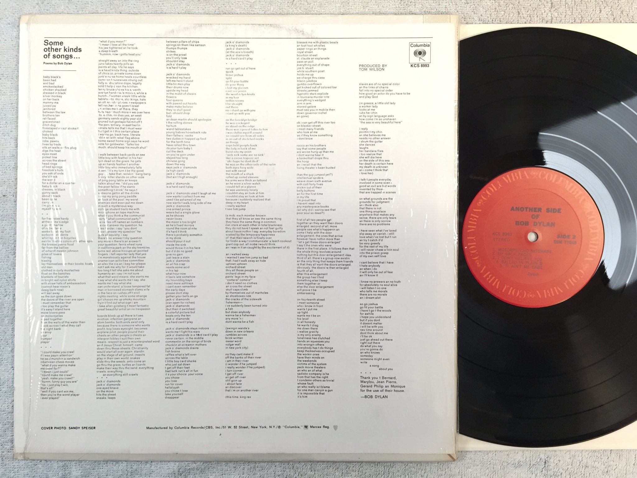 Omslagsbild för skivan BOB DYLAN another side of LP -64/75 US COLUMBIA kCS 8993