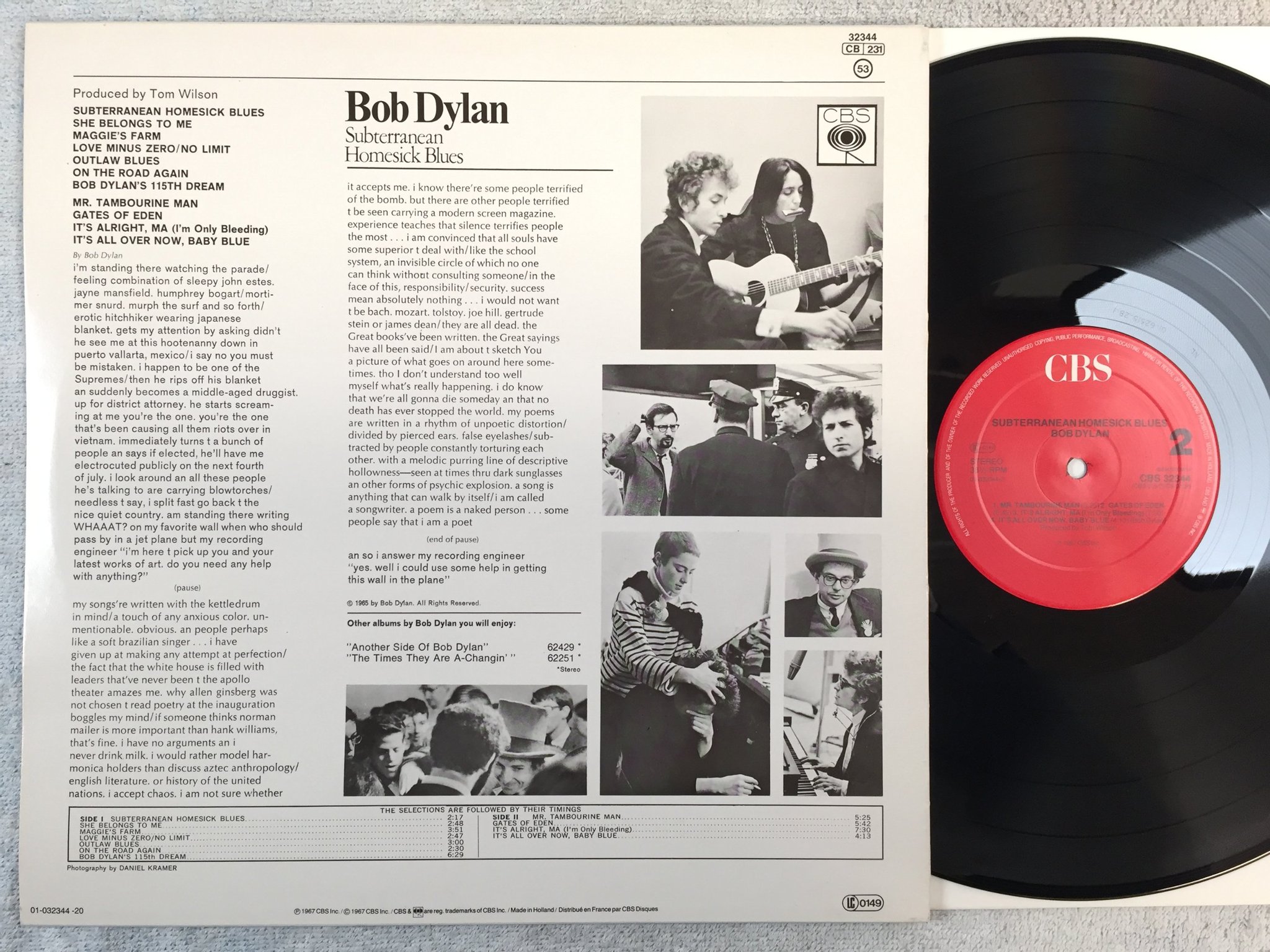 Omslagsbild för skivan BOB DYLAN subterranean homesick blues LP re Hol CBS 32344
