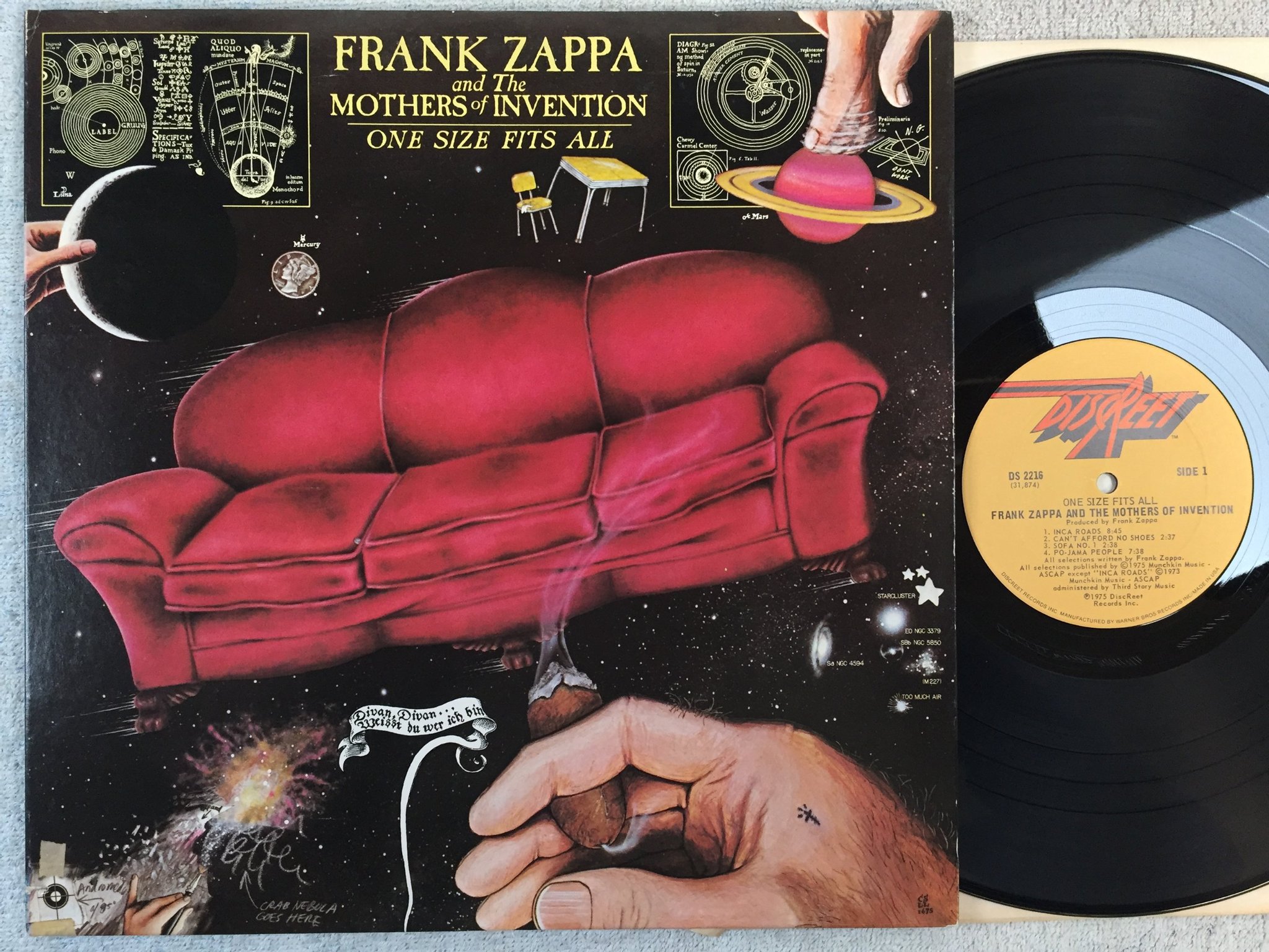 Omslagsbild för skivan FRANK ZAPPA & THE MOTHERS one size fits all LP -75 US DISCREET DS 2216