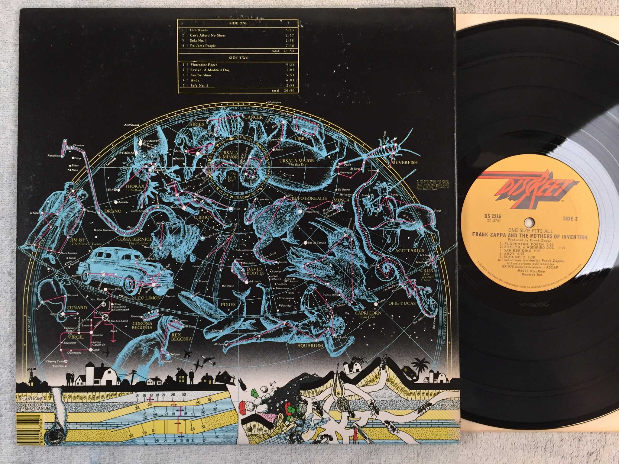 Omslagsbild för skivan FRANK ZAPPA & THE MOTHERS one size fits all LP -75 US DISCREET DS 2216