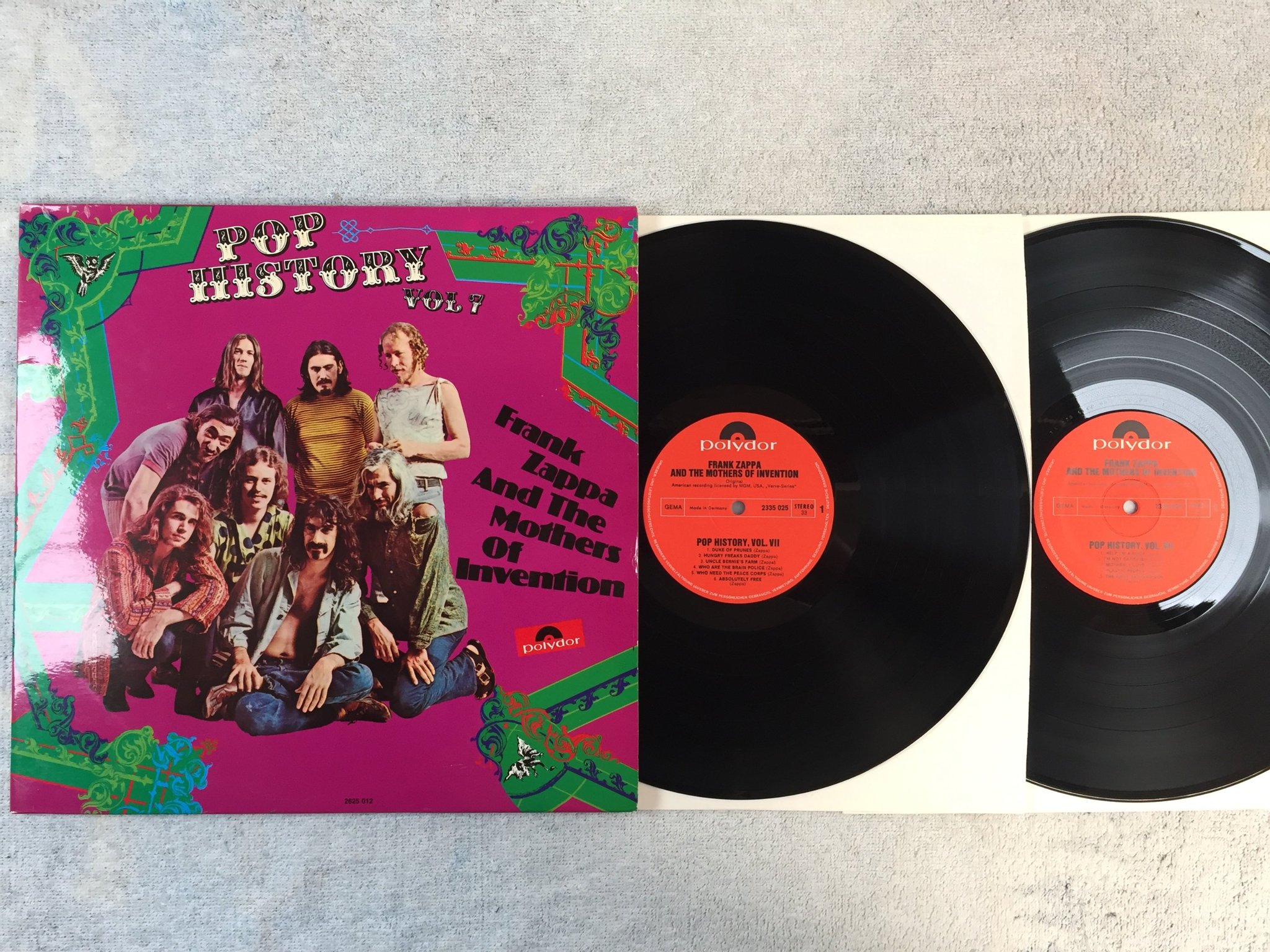 Omslagsbild för skivan FRANK ZAPPA & THE MOTHERS pop history vol VII 2xLP Ger POLYDOR 2335024