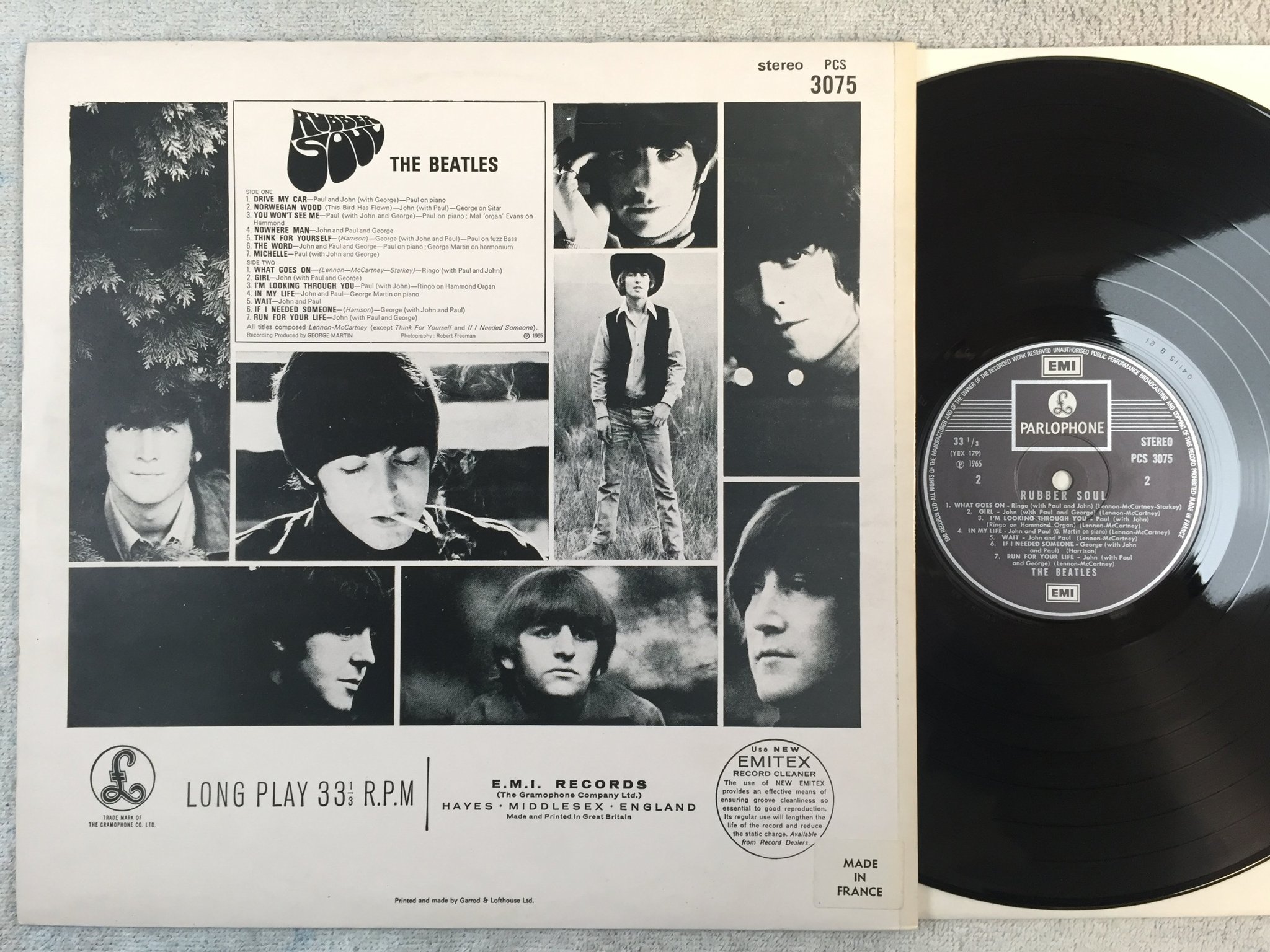 Omslagsbild för skivan THE BEATLES rubber soul LP -65 Fra EMI / PARLOPHONE PCS 3075