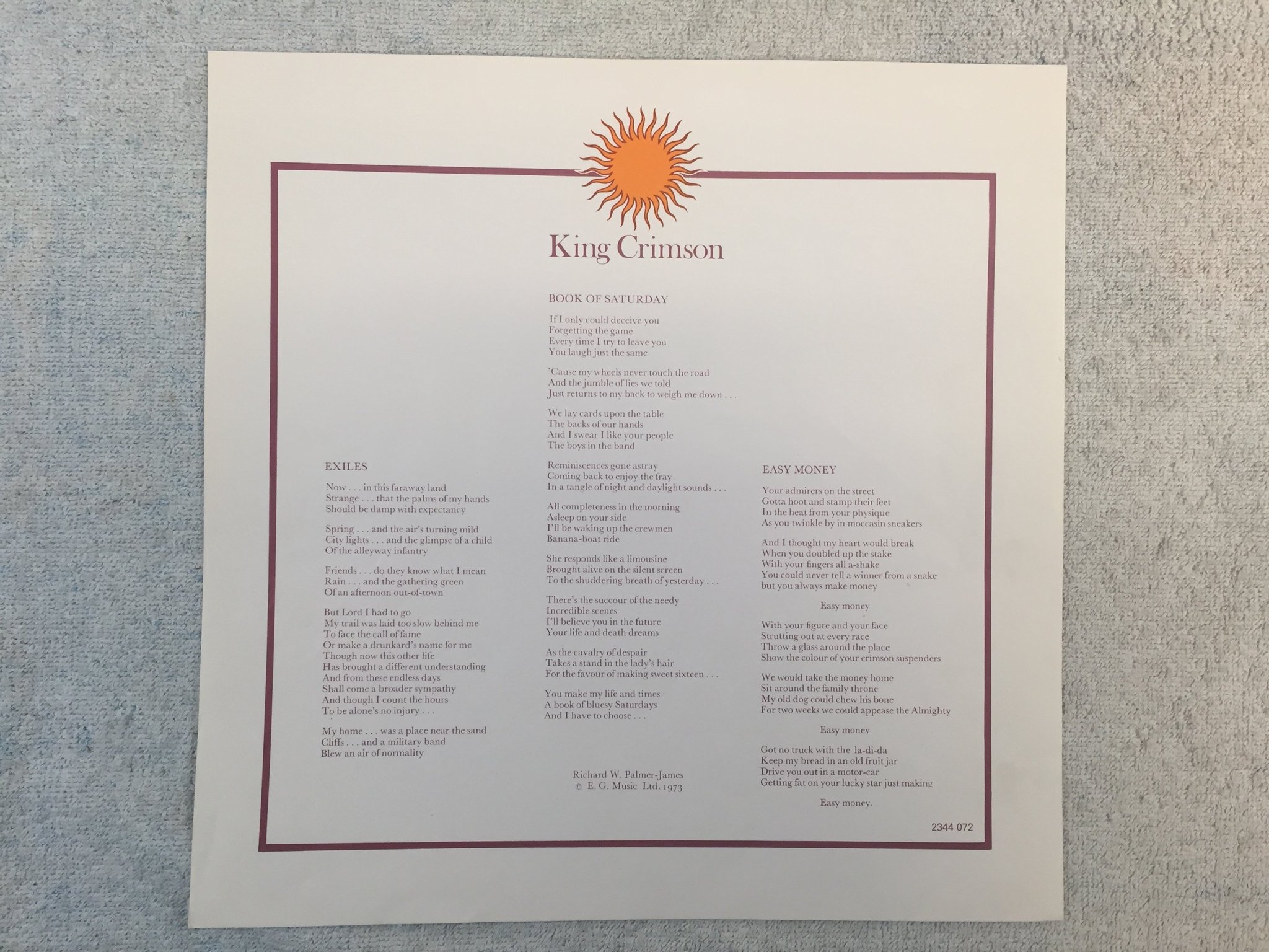 Omslagsbild för skivan KING CRIMSON larks´ tongues in aspic LP Ger POLYDOR 2344072