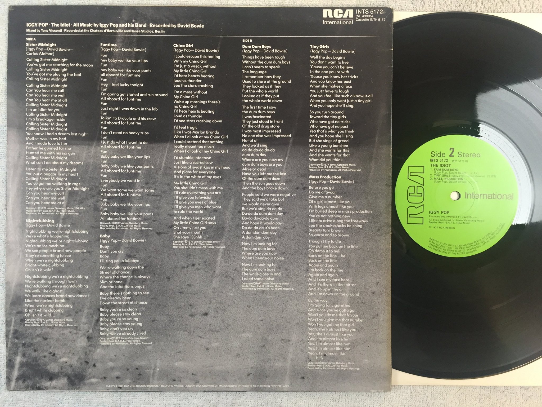 Omslagsbild för skivan IGGY POP the idiot LP UK RCA INTERNATIONAL INTS 5172