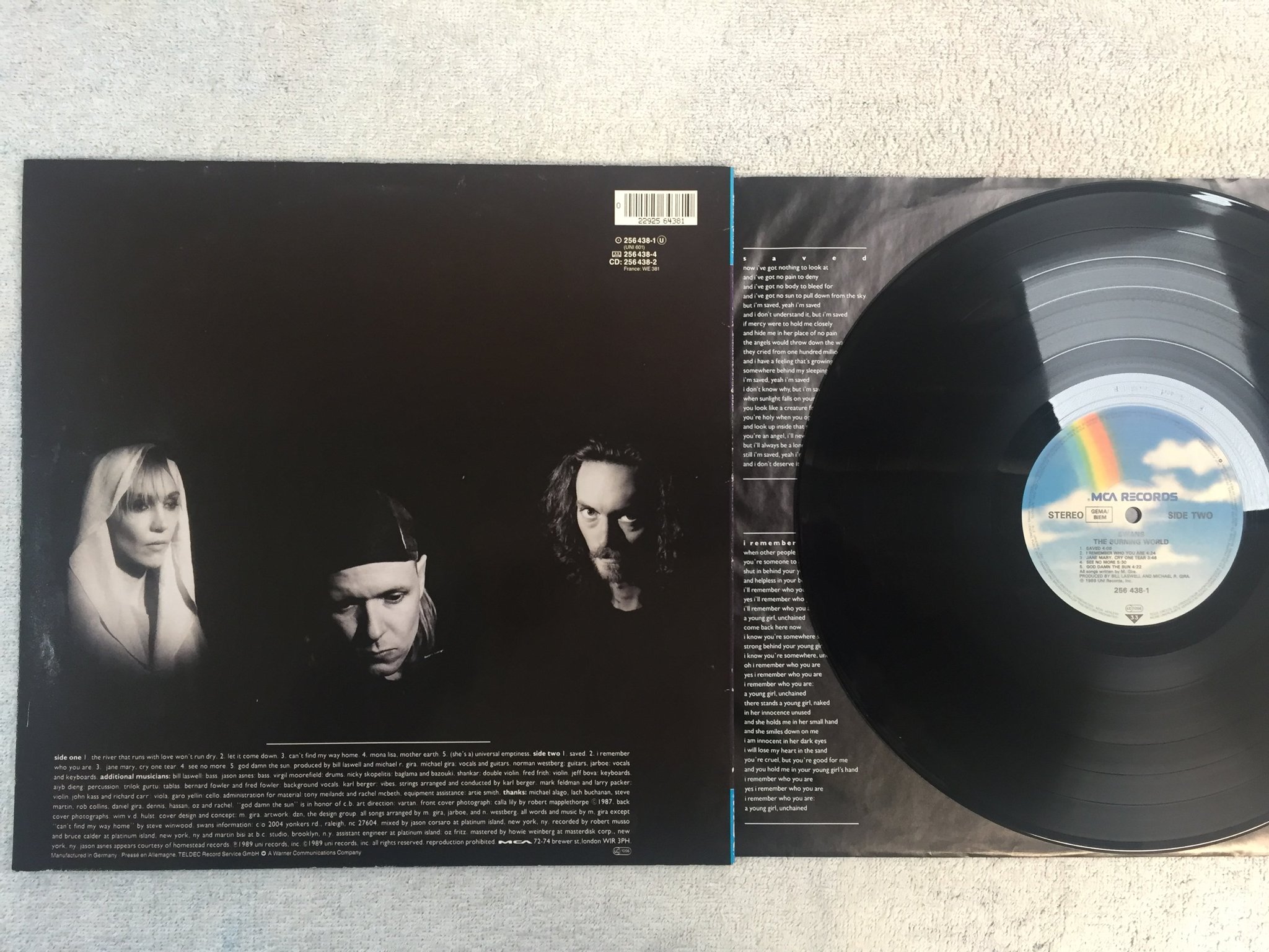 Omslagsbild för skivan SWANS The Burning World LP -89 Euro MCA 256 438-1 indie rock