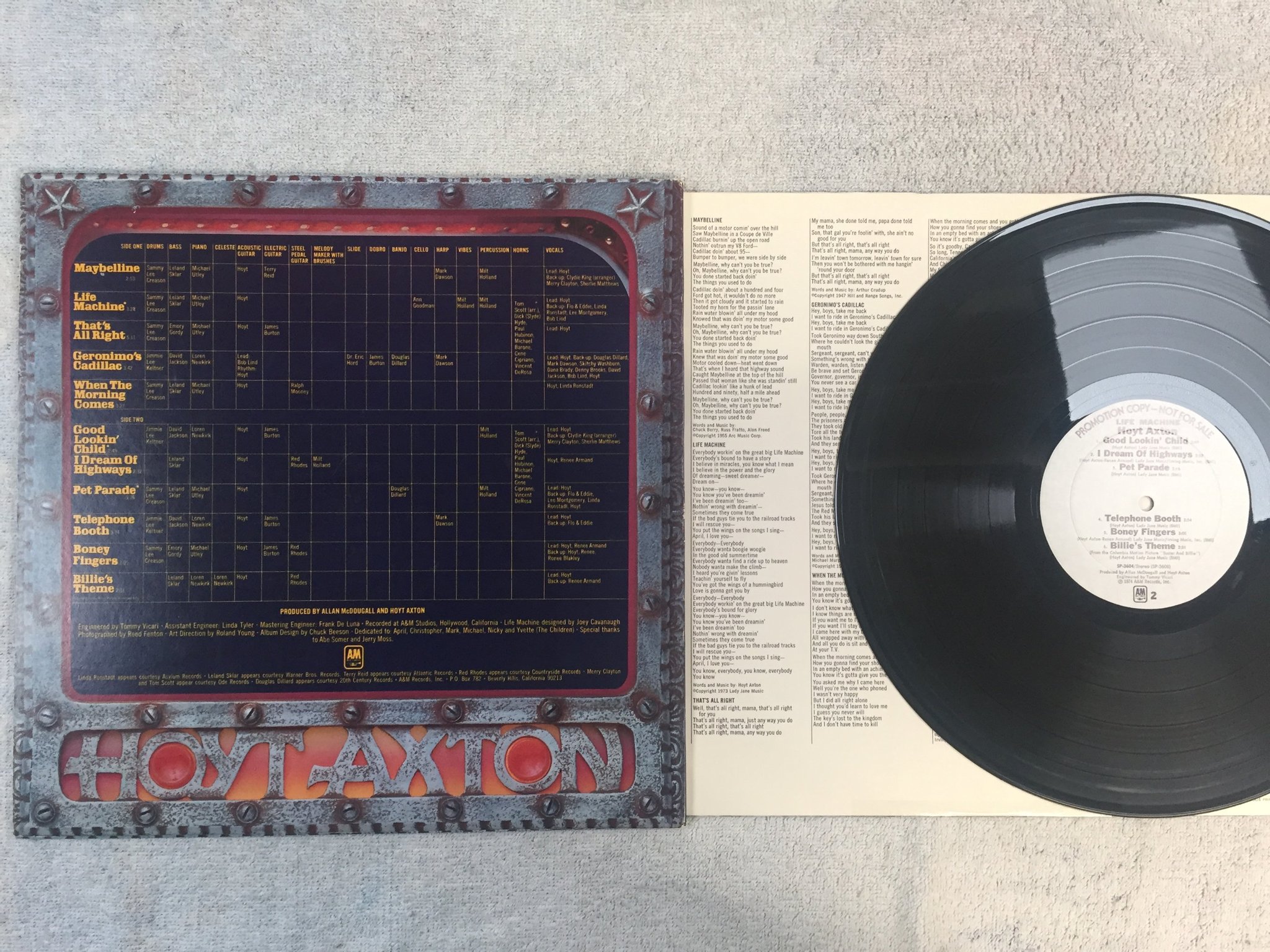 Omslagsbild för skivan HOYT AXTON life machine LP -74 US A&M SP-3604 promo