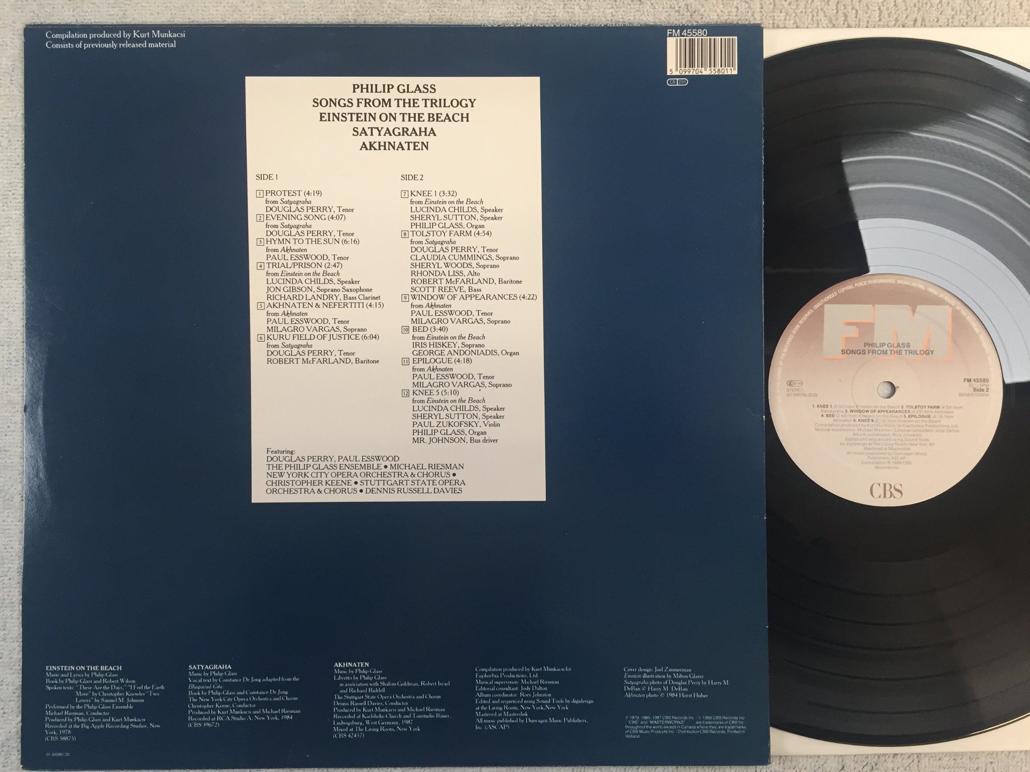 Omslagsbild för skivan PHILIP GLASS songs from the trilogy LP -89 Hol FM 45580