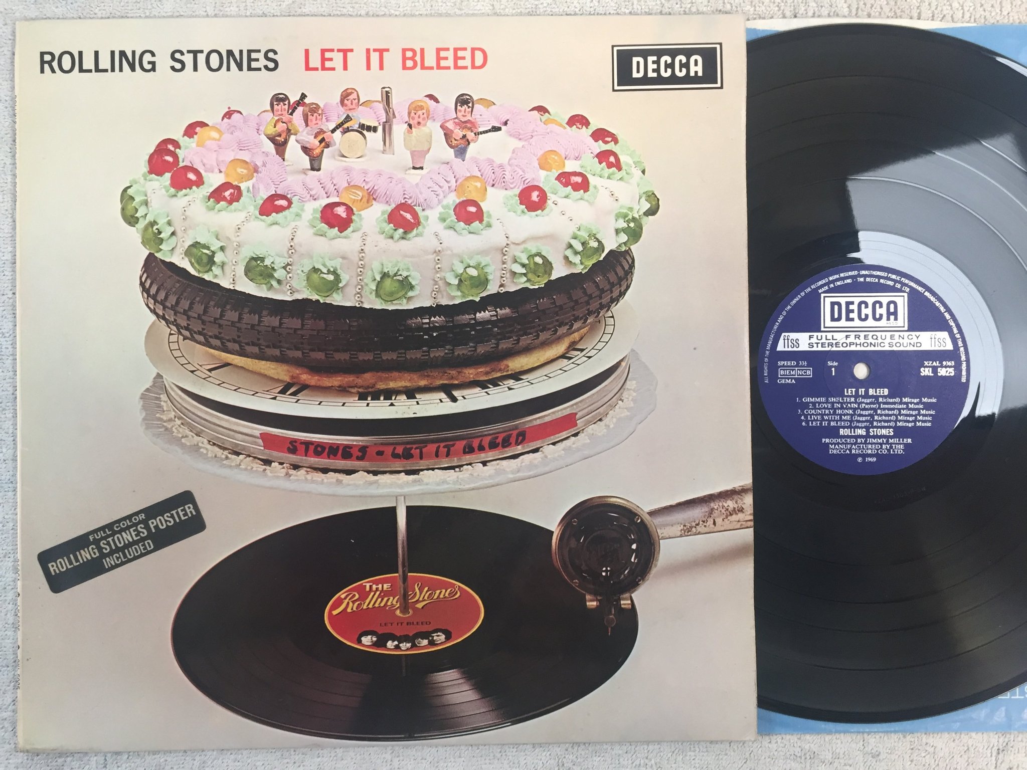 Omslagsbild för skivan ROLLING STONES let it bleed LP UK DECCA SKL 5025 w/ POSTER 