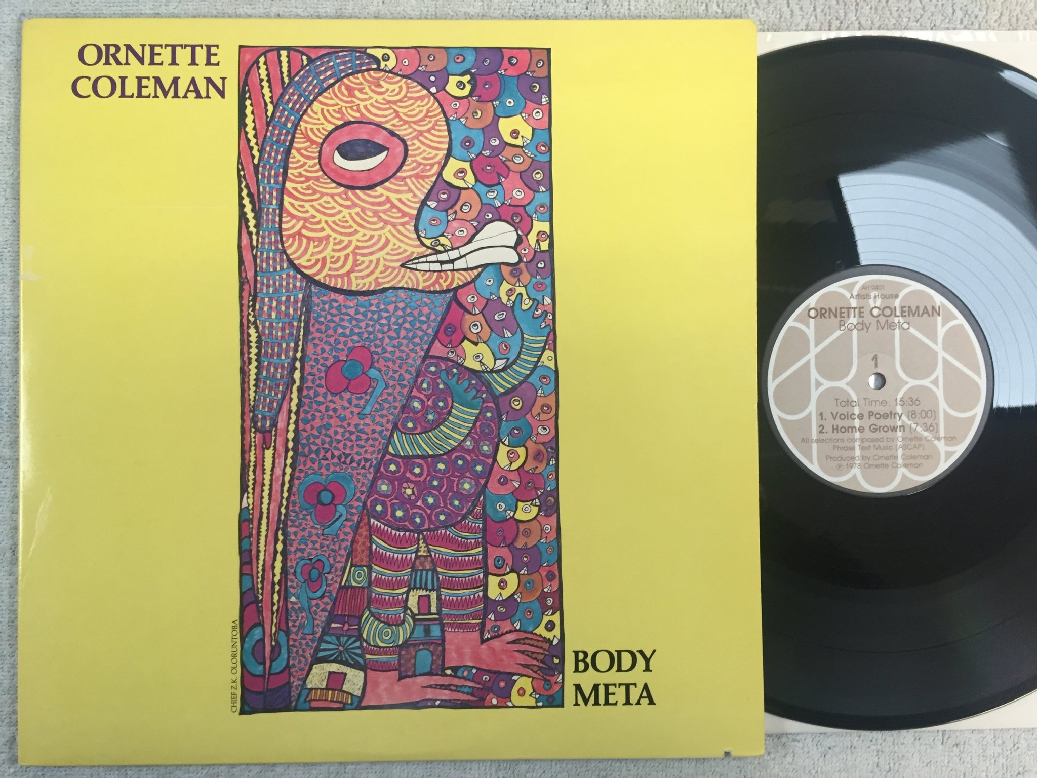Omslagsbild för skivan ORNETTE COLEMAN body meta LP -78 US ARTISTS HOUSE AH 9401 free jazz