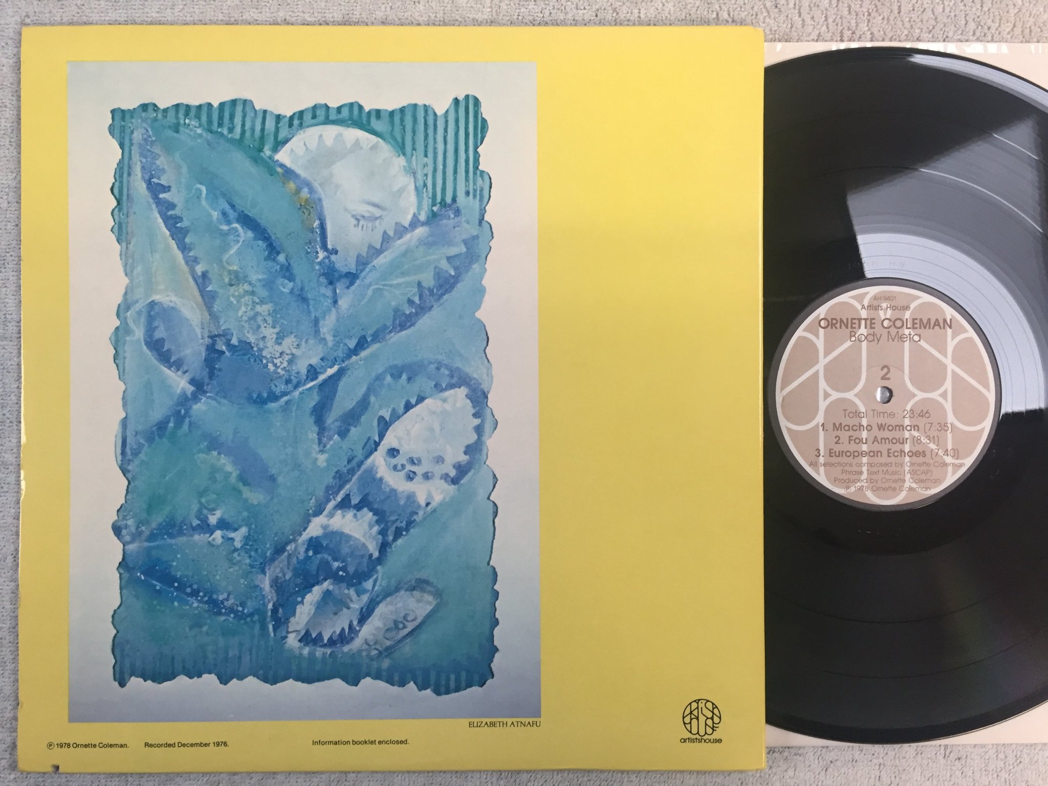 Omslagsbild för skivan ORNETTE COLEMAN body meta LP -78 US ARTISTS HOUSE AH 9401 free jazz