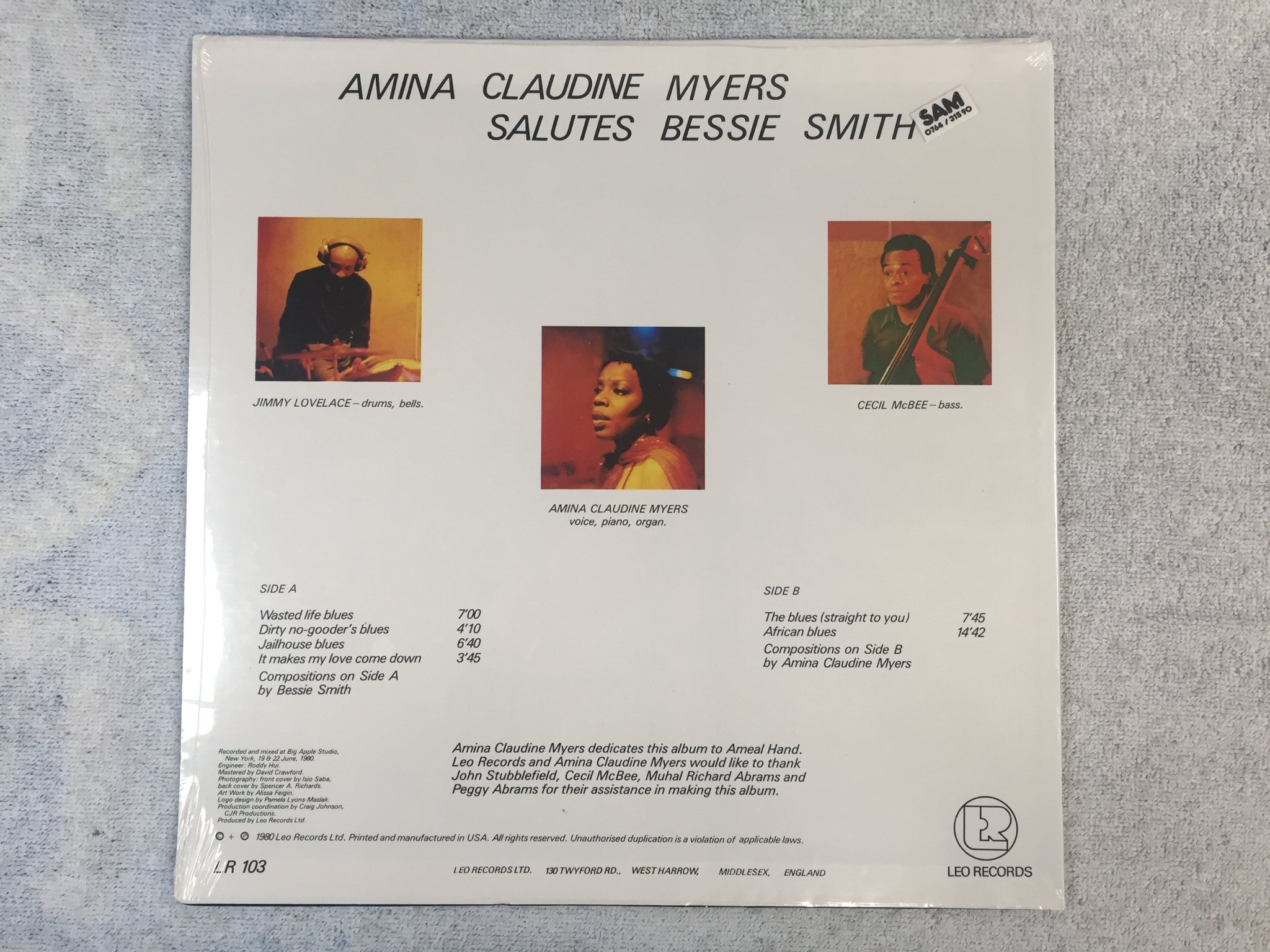 Omslagsbild för skivan AMINA CLAUDINE MYERS salutes Bessie Smith LP -80 US LEO LR 103 Still Sealed 