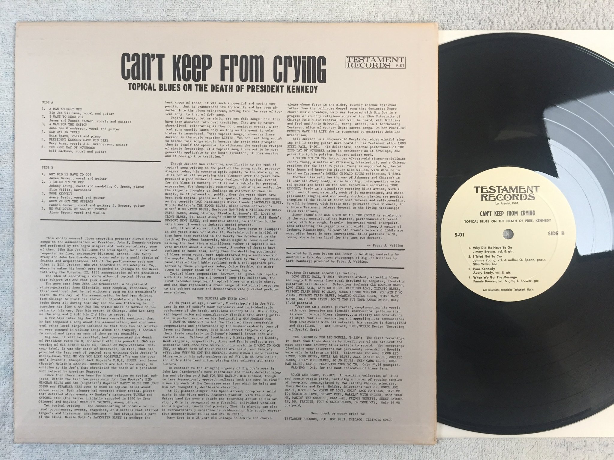 Omslagsbild för skivan V/A can't keep from crying LP re US TESTAMENT S-01 BLUES 